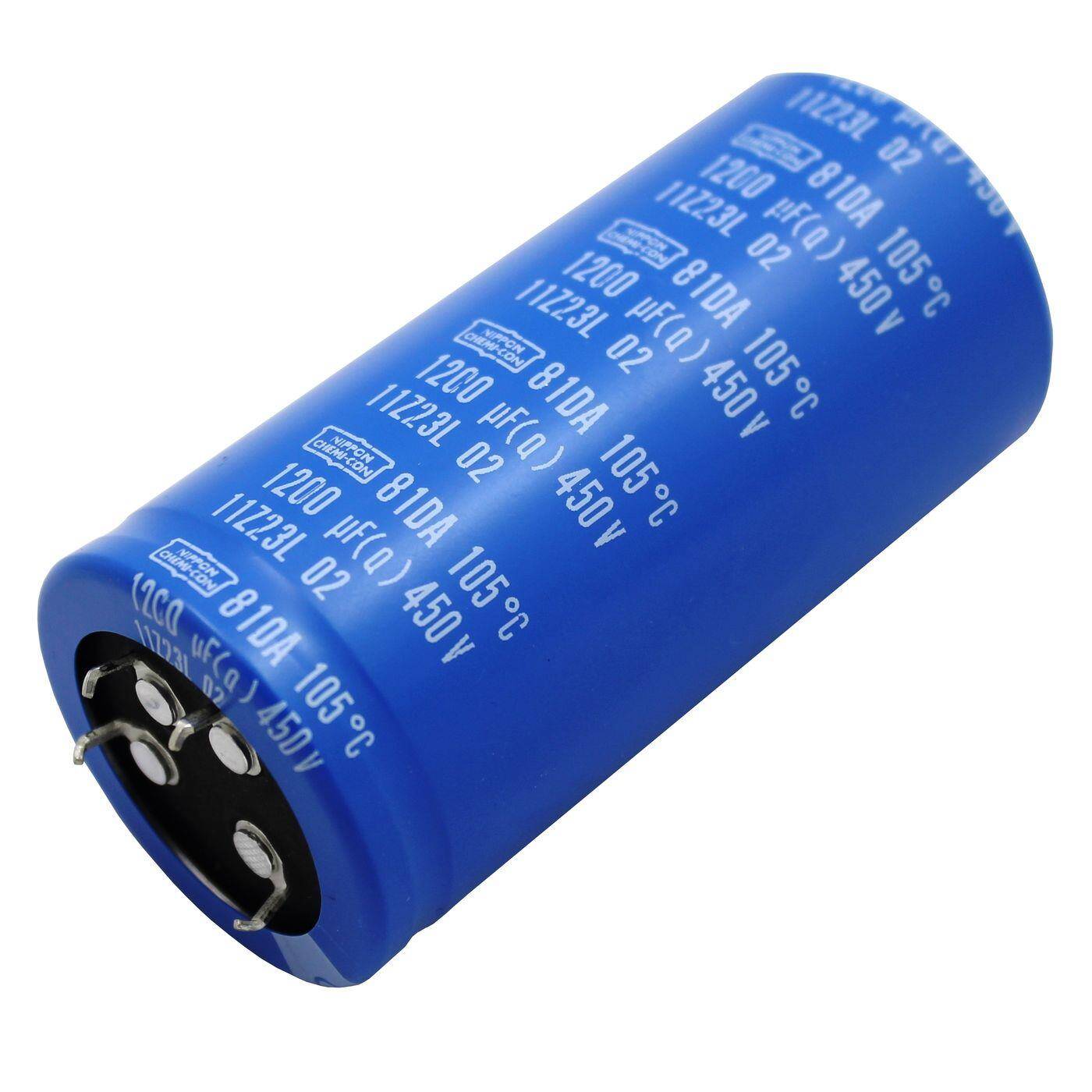 4-Pin Elko Kondensator 1200µF 450V | Elektrolytkondensator bis zu einer Temperatur von 105°C | 40x80mm | 1200uF E81D451VSD122QB80T UCC