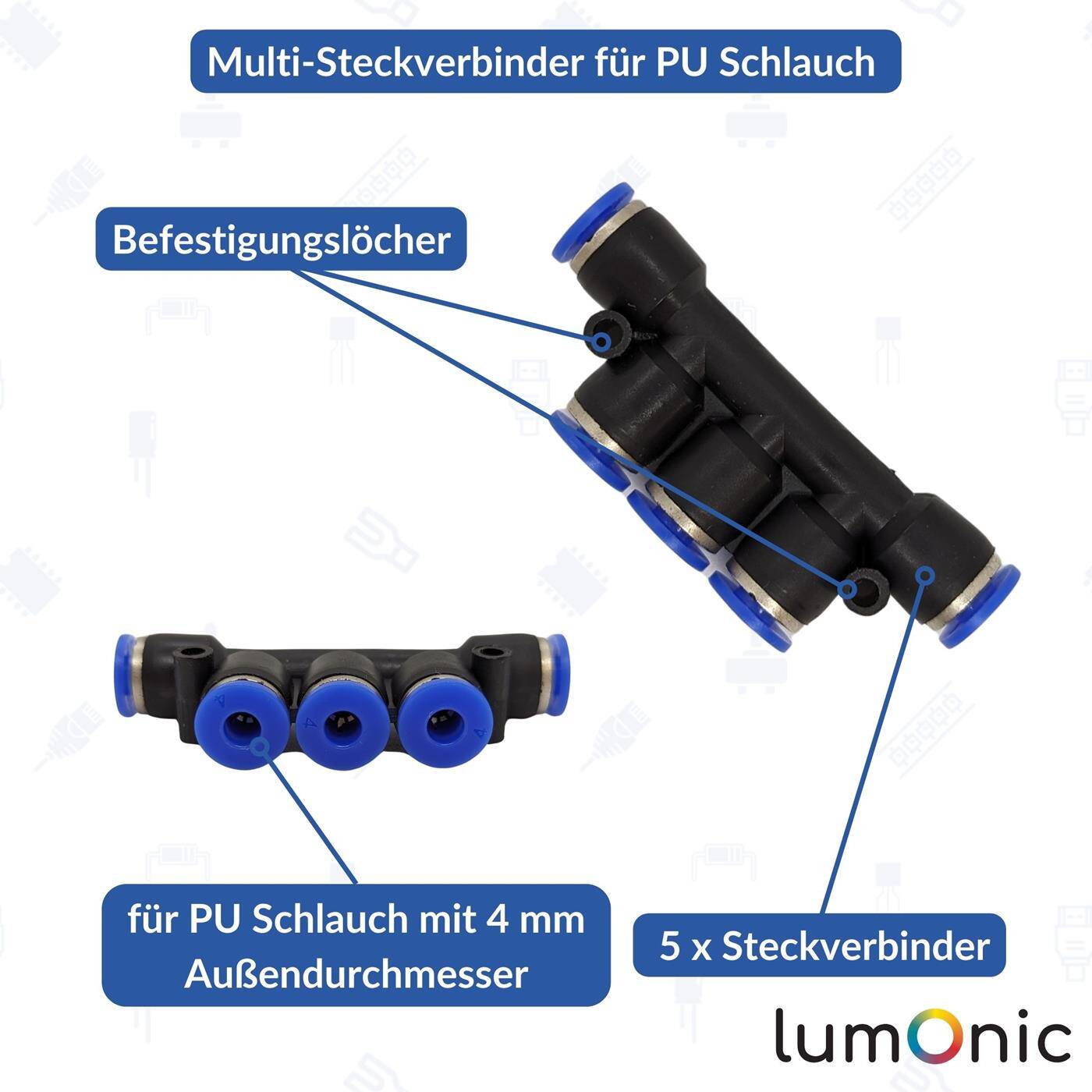 PU Schlauch Multi-Steckverbinder 4mm Multikupplung Push-in pneumatischer Steckverbinder Mehrfach-Verbinder Druckluft & Automatisierung