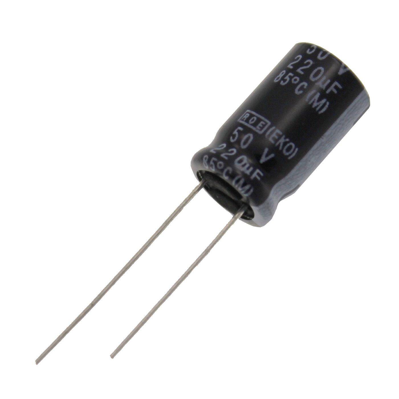 Elko Kondensator Radial 220µF 50V | Elektrolytkondensator bis zu einer Temperatur von 85°C | 10x16mm | 220uF EKO00DD322H00K Vishay