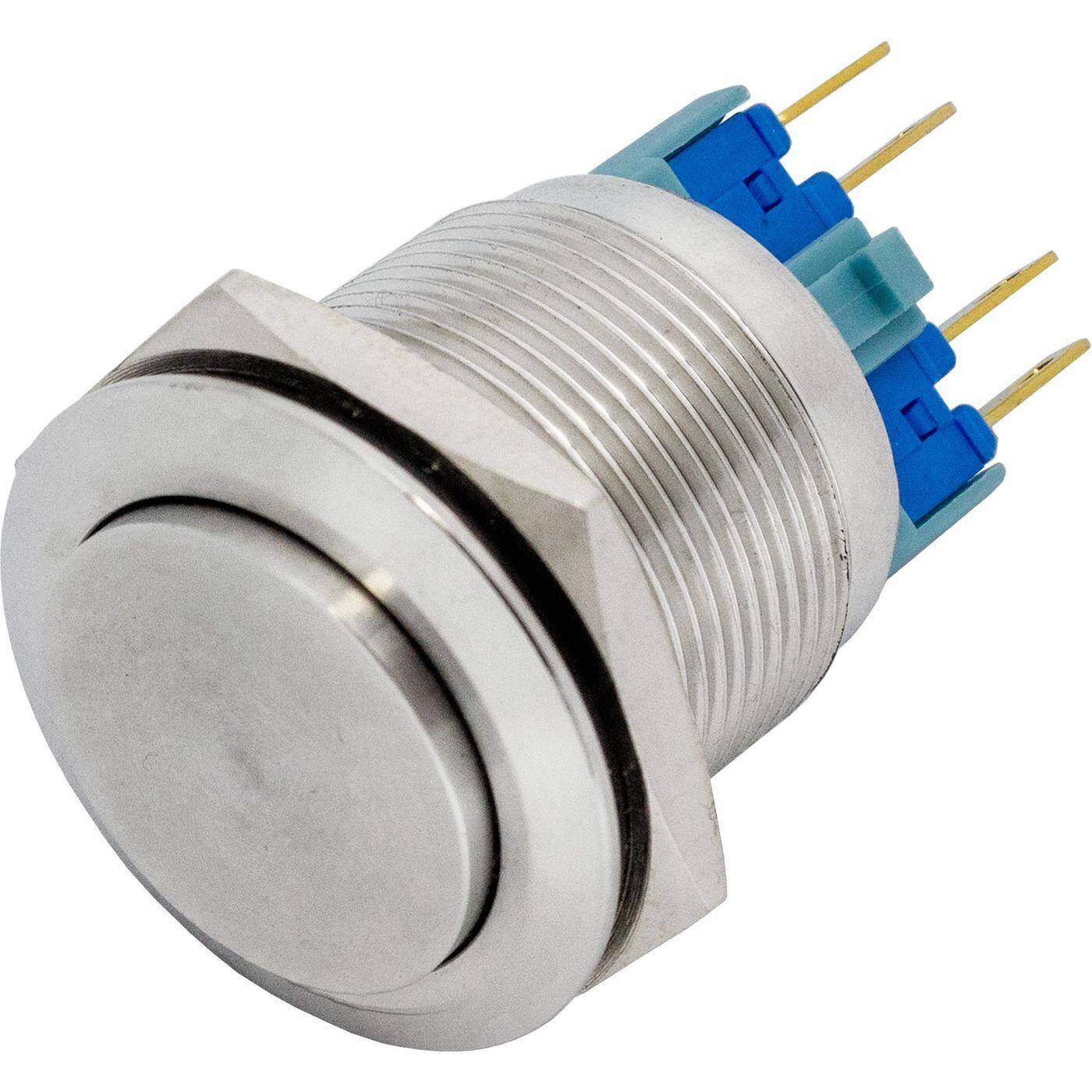 Stainless steel Pressure switch raised Ø25mm IP65 2,8x0,5mm Pins 250V 3A Vandal-proof