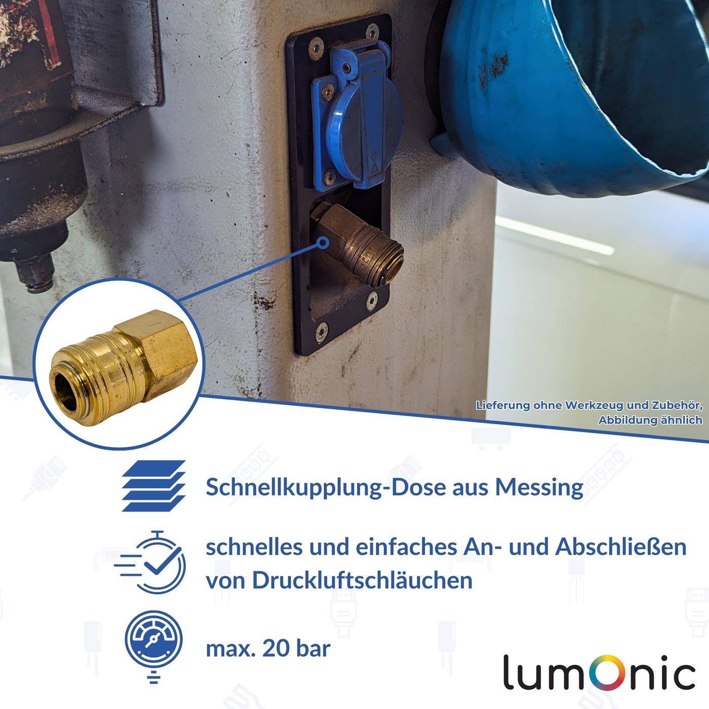 Coupling socket with internal thread 1/2" made of brass Compressed air coupling socket Quick coupling for workshops, businesses and DIY enthusiasts