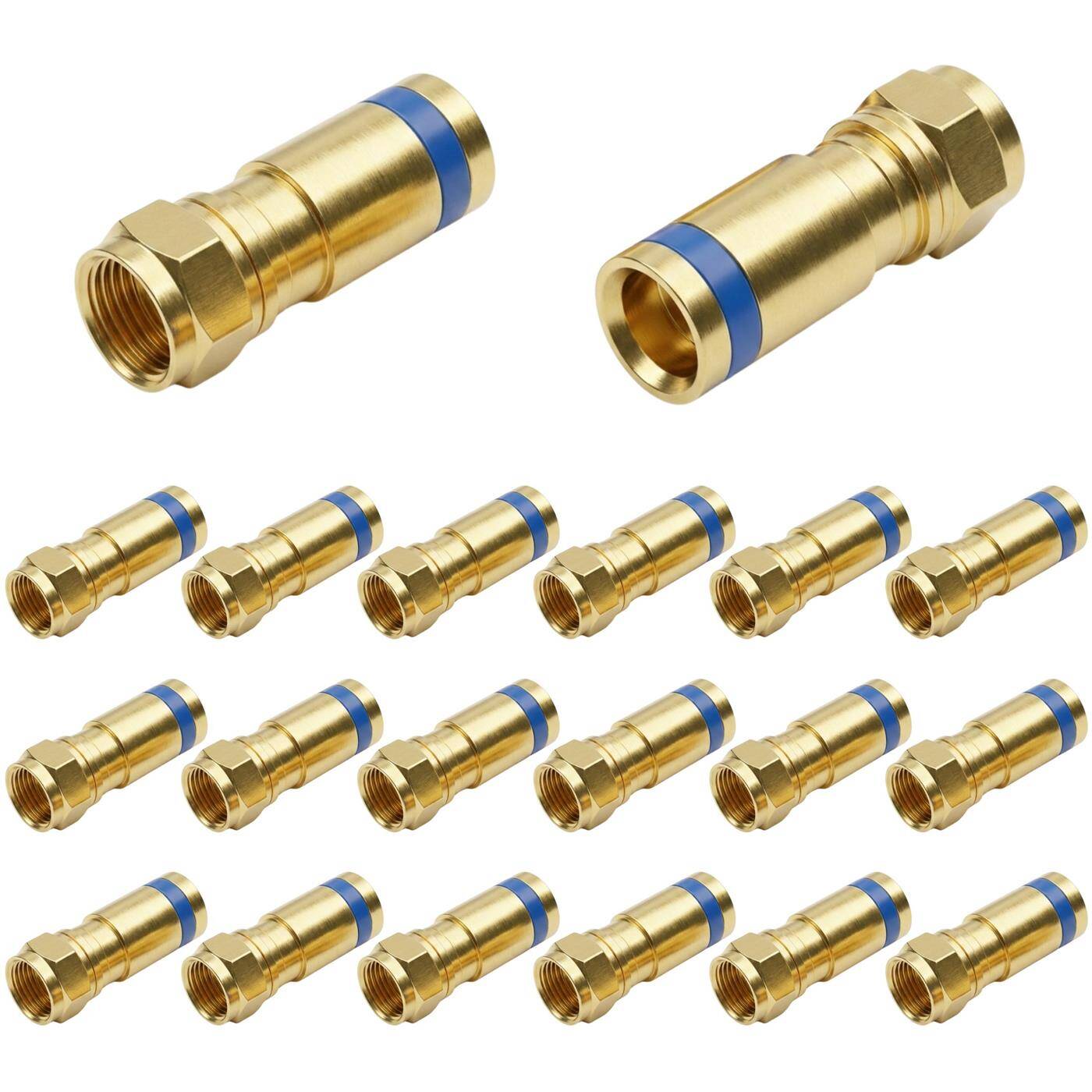 Lumonic 20 Stück F-Kompressionsstecker 7mm | vergoldet | F-Stecker für Kompressionstechnik | Pressstecker für Koaxialkabel, SAT Kabel, Antennenkabel, Kabelinternet