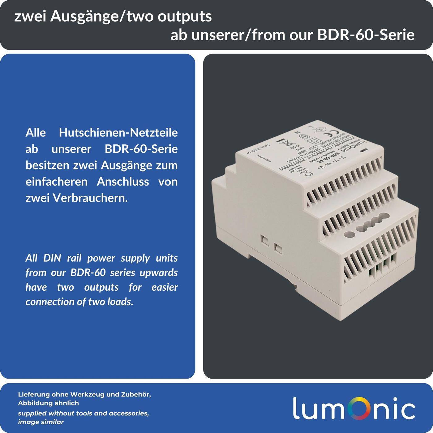 Lumonic I Netzteil Hutschiene BDR-60-48 I 48V / 60W I Input 100-240VAC I Überlastschutz & kurzschlussfest I DIN-Rail Schaltnetzteil I Schaltschrank & Verteilerkasten
