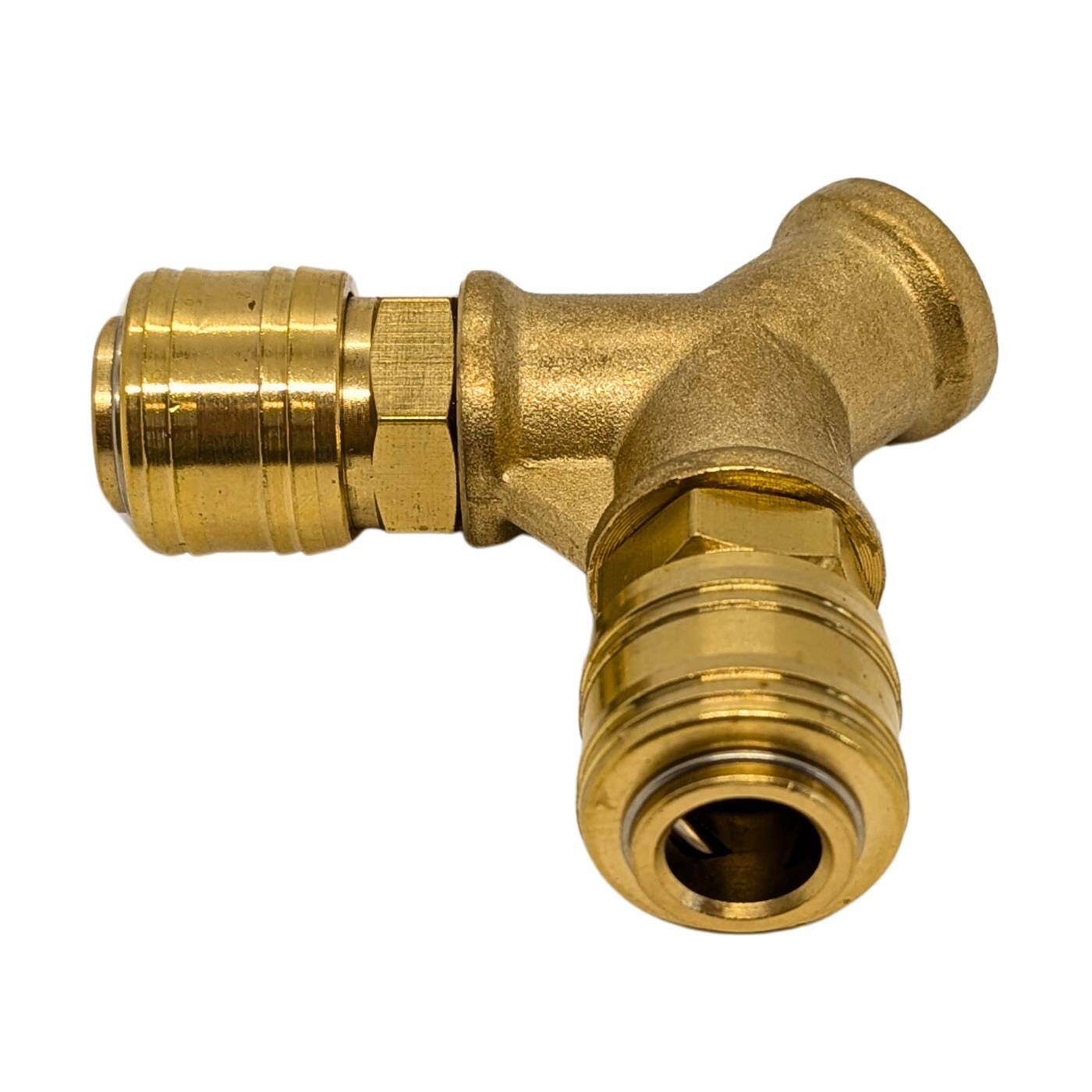 Druckluftverteiler 2-fach mit Innengewinde 3/8" aus Messing Druckluft-Verteiler Druckluftweiche Schnellkupplung Mehrfachverteiler für Werkstätten, Betriebe und Heimwerker