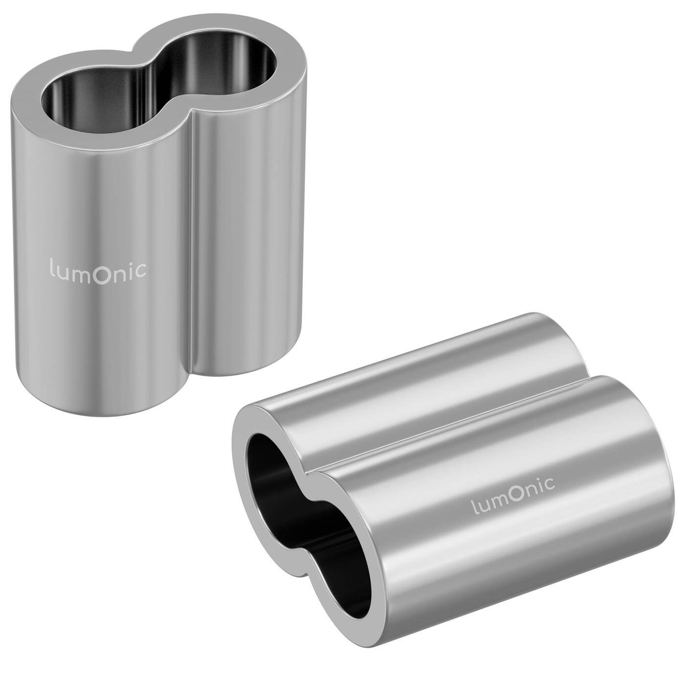 Lumonic Pressklemme für Ø12mm Drahtseil | Aluminium | Doppelhülse | Seilklemme, Würgeklemme für Drahtseil, Seil | Drahtseilklemme für Rankhilfe, Wäscheleine, Lampen, Sichtschutz, Sonnensegel, Zaun, Pflanzenhalterung