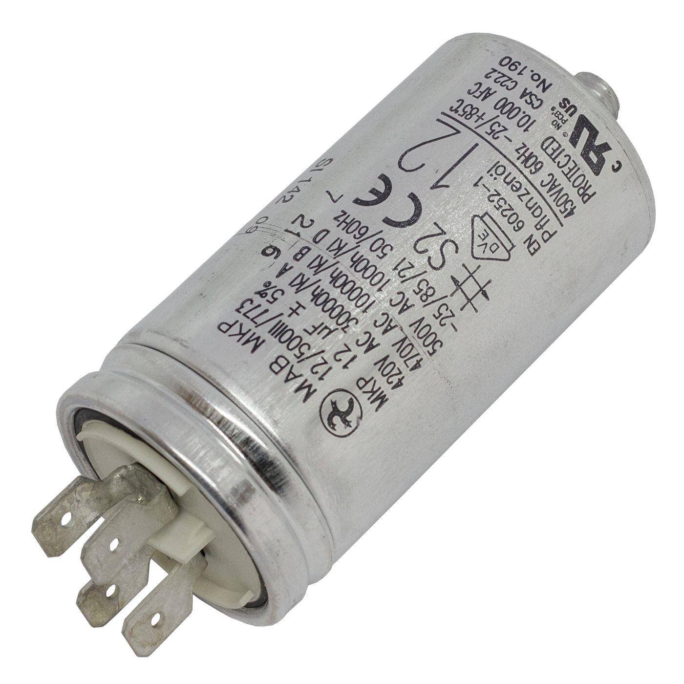 Anlaufkondensator Motorkondensator 12µF 420V 35x68mm Stecker 6,3x0,8mm Hydra MKP-500 12-A 12uF