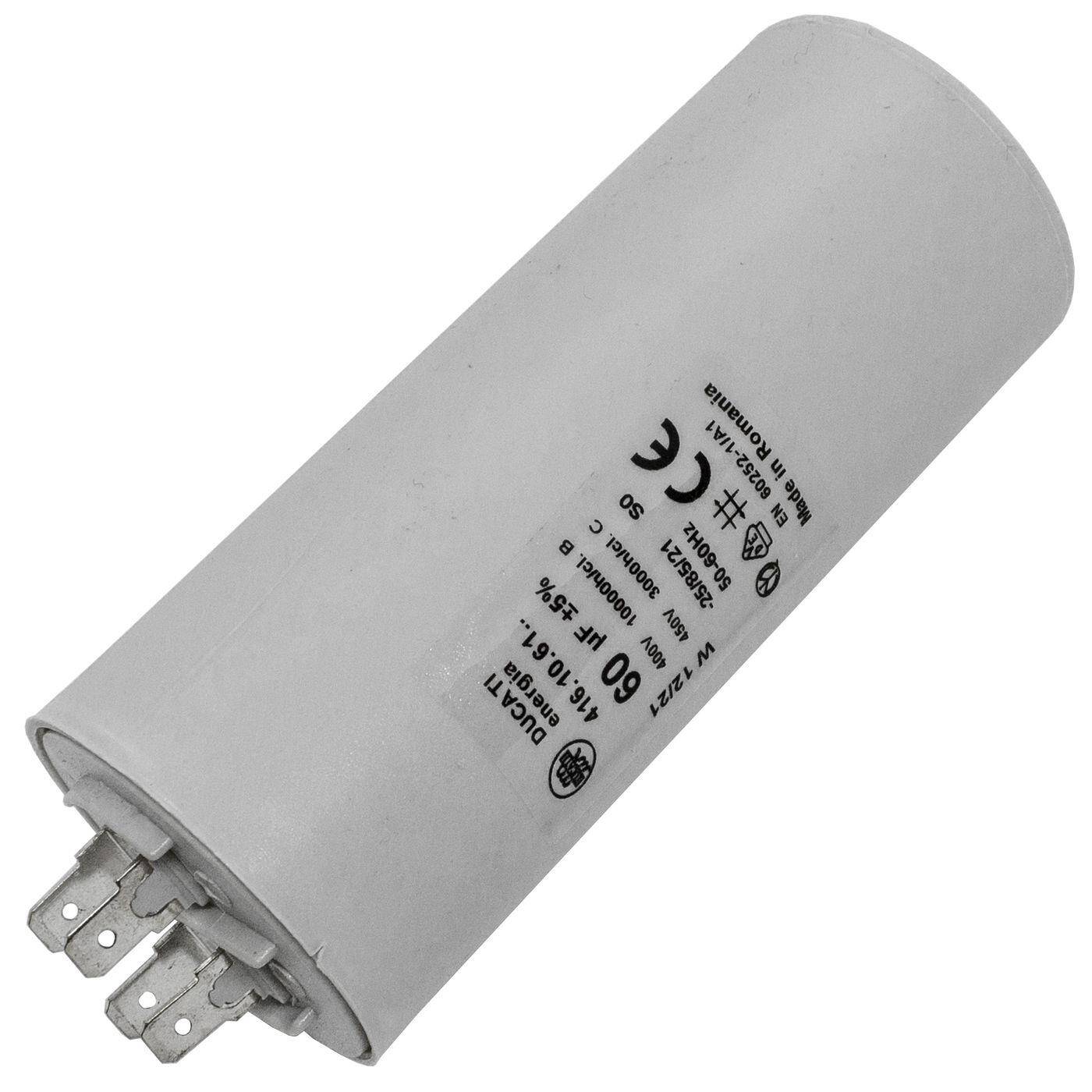 Lumonic Anlaufkondensator 416.10.93 A inkl. Stecker 6,3x0,8mm | Motorkondensator 60µF 400V 50x117mm I Kondensator im isolierten Kunststoffgehäuse