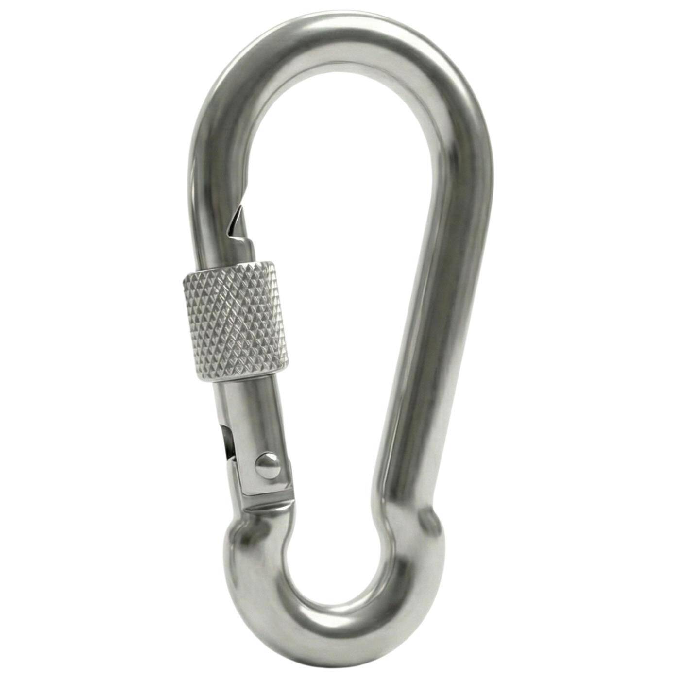 Karabiner mit Sicherung V4A Edelstahl 10x100mm Rostfrei & Seewasserfest Sicherung verhindert ungewolltes Öffnen für Sonnensegel Hängematte Hund Camping