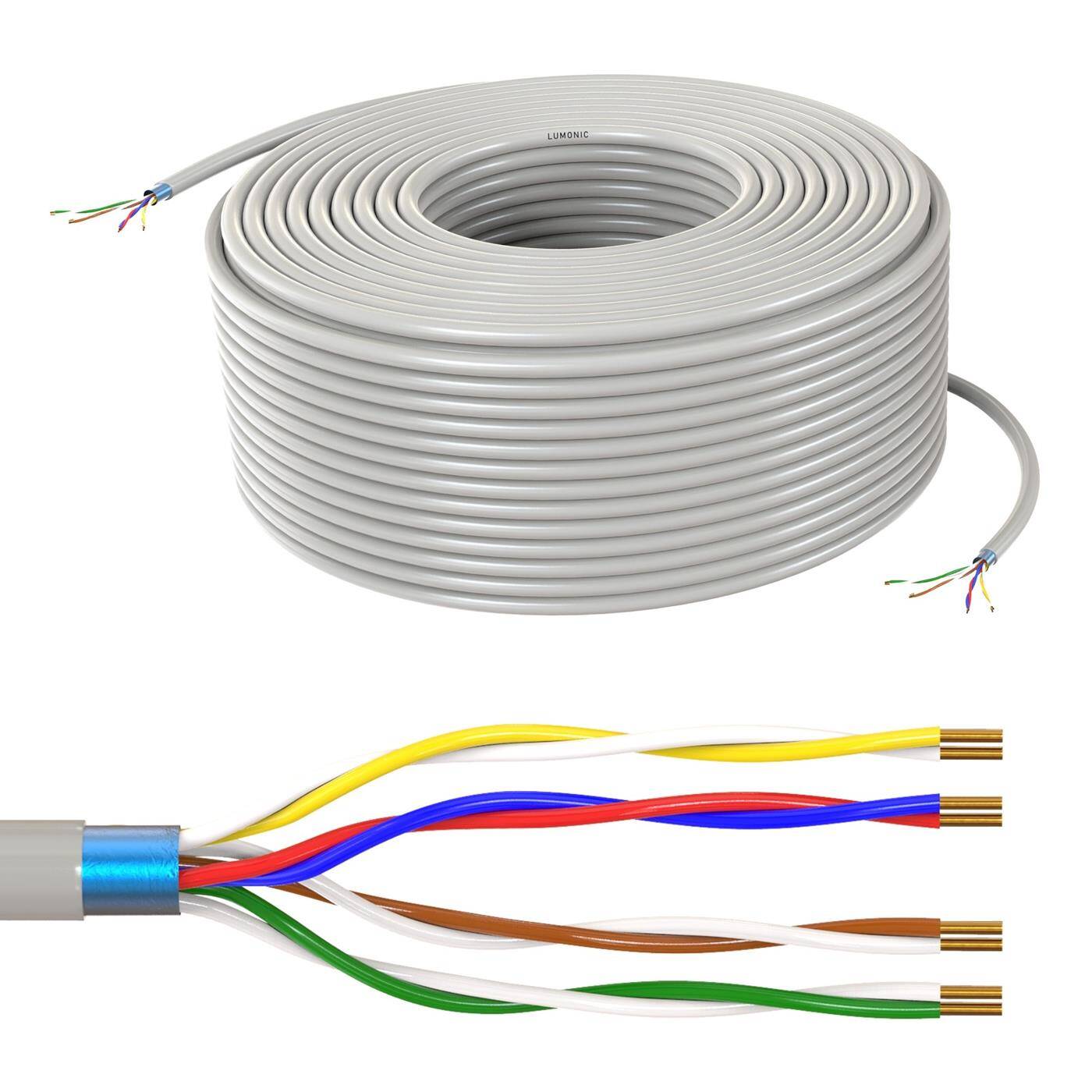 100m Telephone cable 4x2x0,6mm JYSTY color-coded & shielded Telecommunication cable, Telephone connection cable