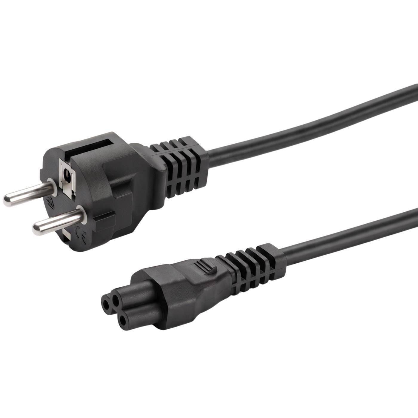 Lumonic Netzkabel Schuko auf C5 Kleeblatt, Schwarz 1 m, 230 V - Dreipolige Kleeblattkupplung, für Notebook-Netzteile und Beamer, hält täglichem Transport stand, Knickschutz gegen Kabelbruch