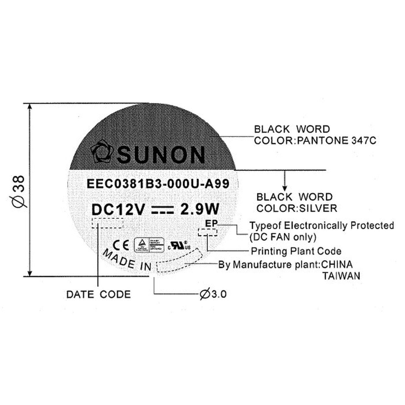Lüfter 12V DC 2,9W 120x120x38mm 157,9m³/h 2100U/Min 157,9m³/h Sunon EEC0381B3-A99