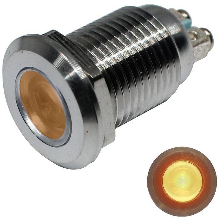 Edelstahl Kontrollleuchte V2A Signalleuchte Ø12mm LED Gelb IP67 Schraubanschluss Ø16x24mm -25...+70°C
