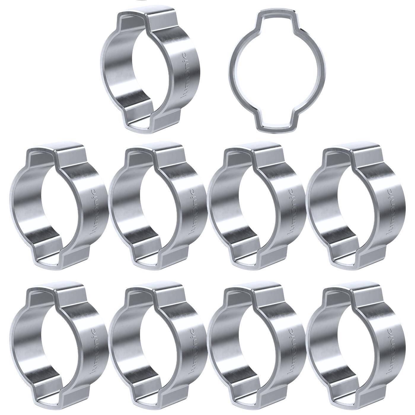 Lumonic I 10x 2-Ohr-Schelle 13-15mm I Stahl Verzinkt I Zweiohrschelle I Schlauchschelle I für Druckluft, Rohrsysteme, Garten, KFZ