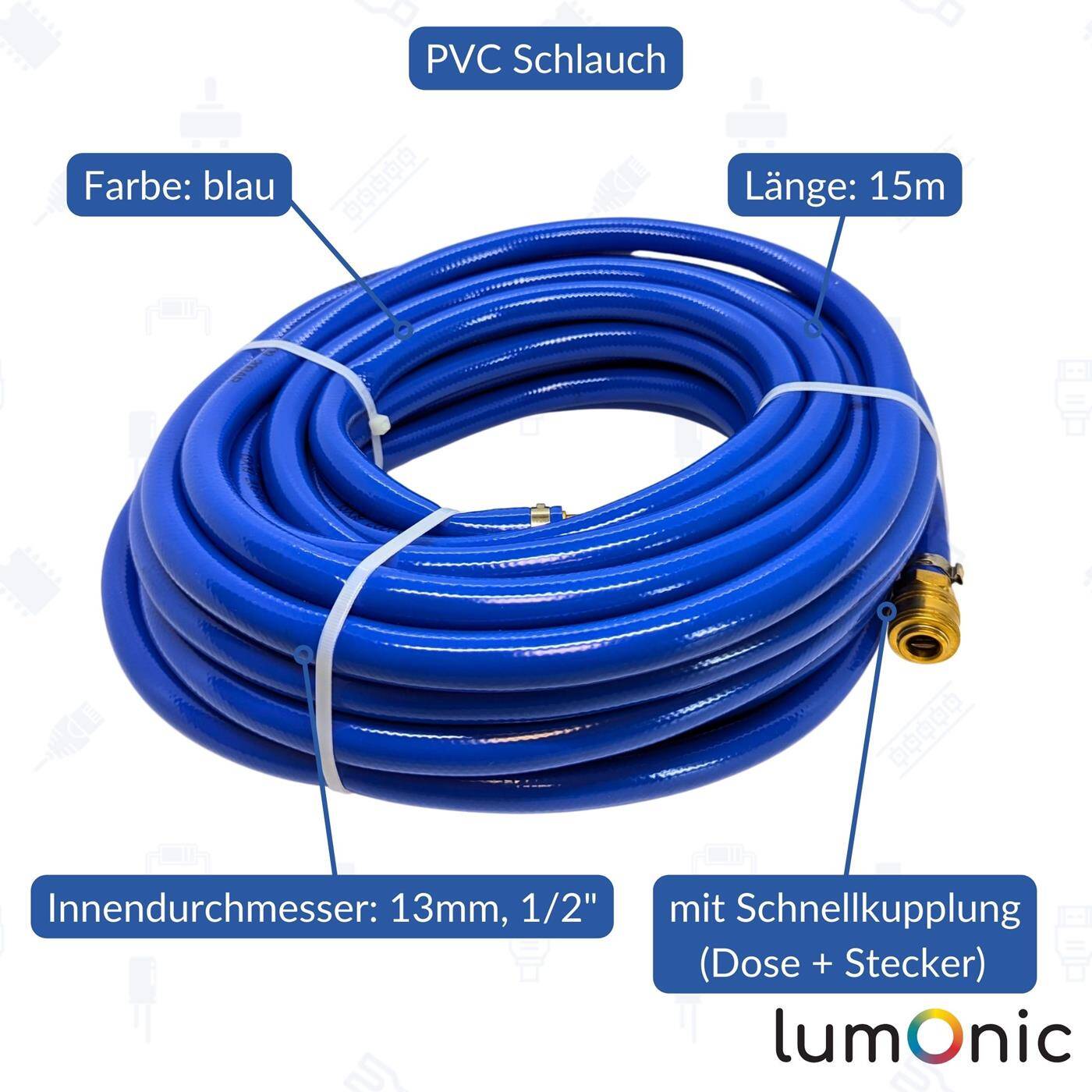 15m Druckluftschlauch mit Schnellkupplung 13mm PVC Druckluftverlängerung Dose & Stecker fertig konfektioniert flexibel, abriebfest und gewebeverstärkt 15m Druckluftschlauch mit Schnellkupplung 13mm PVC Druckluftverlängerung Dose & Stecker fertig konfektioniert flexibel, abriebfest und gewebeverstärkt