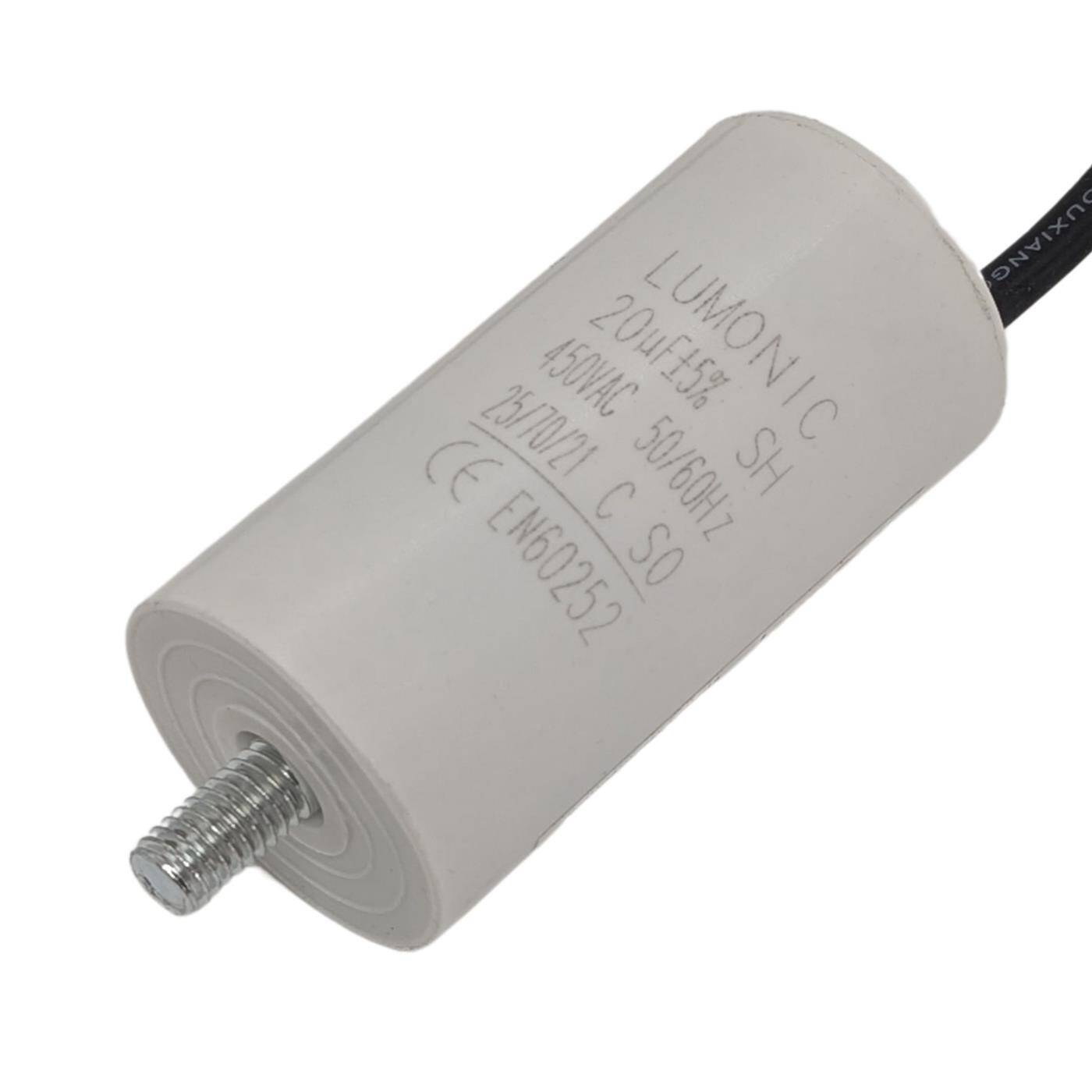 Anlaufkondensator 20µF 450V mit Kabel 25cm 38x75mm 20uF Motorkondensator mit Kunststoffgehäuse