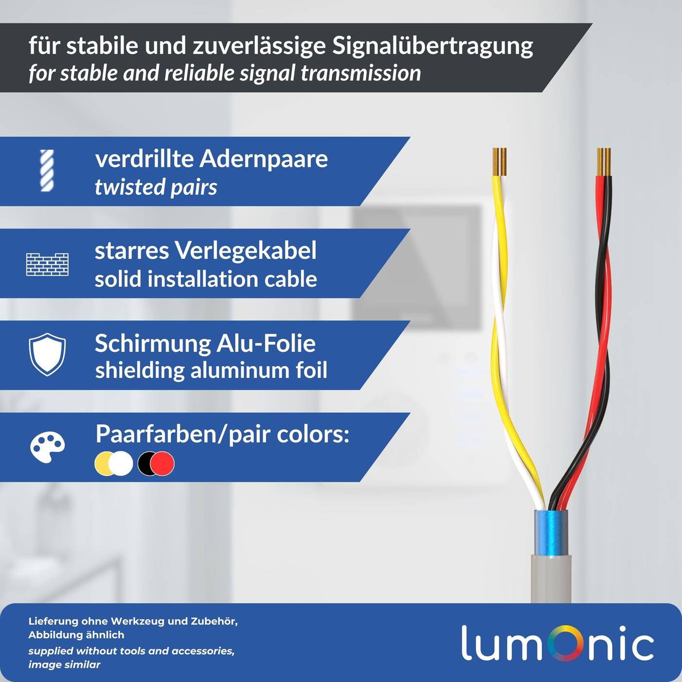 Lumonic Telefonkabel JYSTY grau auf Rolle | 2x2x0,6mm CCA | 305m | farbcodiert & geschirmt | Metermarkierung | Fernmeldekabel, Telefonanschlusskabel