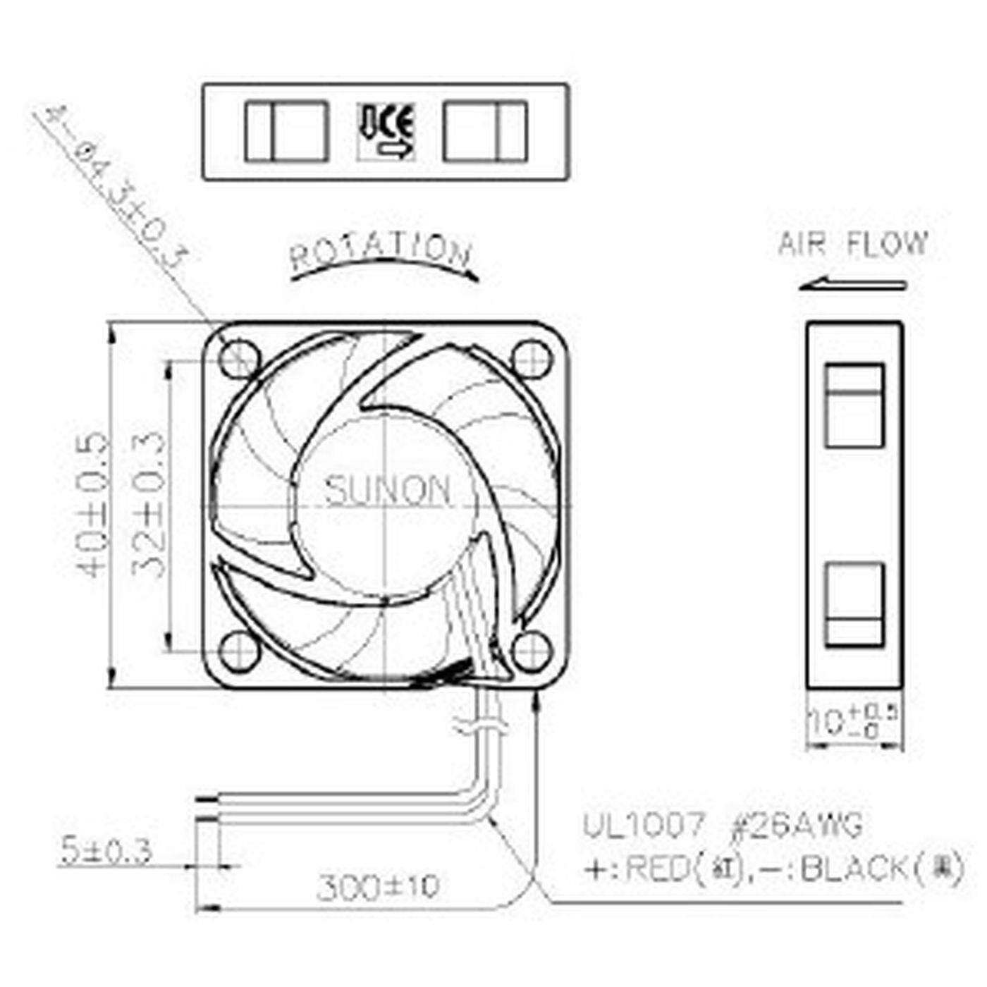 Fan 5V DC 0,68W 40x40x10mm 13,5m³/h 7000U/Min 13,5m³/h Sunon MF40100V11000UA99