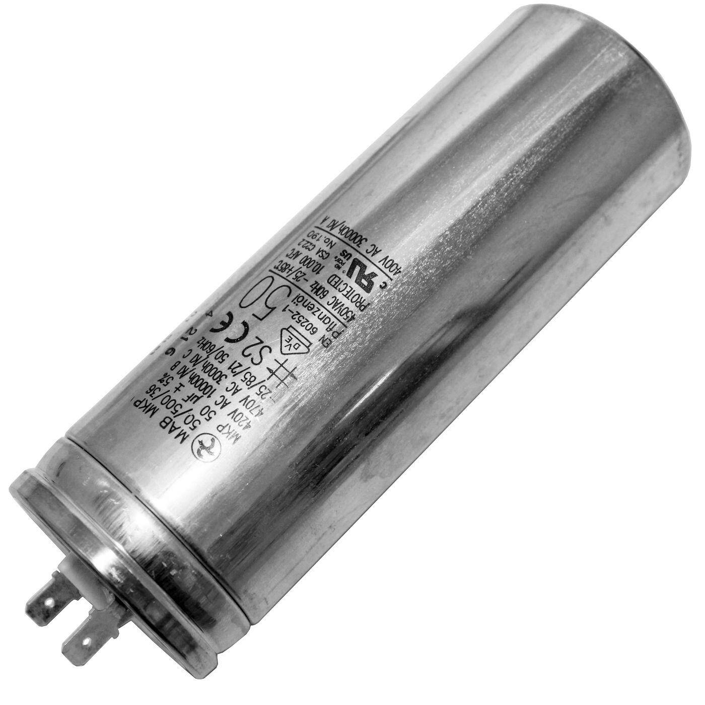 Lumonic Anlaufkondensator Hydra MKP-500 50-A inkl. Stecker 6,3x0,8mm | Motorkondensator 50µF 420V 50x143mm I Kondensator mit hochwertigem Metallgehäuse