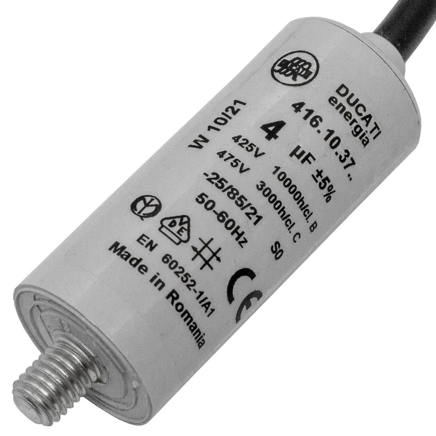 Anlaufkondensator Motorkondensator 4µF 400V 25x55mm Kabel 35cm Ducati 416.10.37 B 4uF