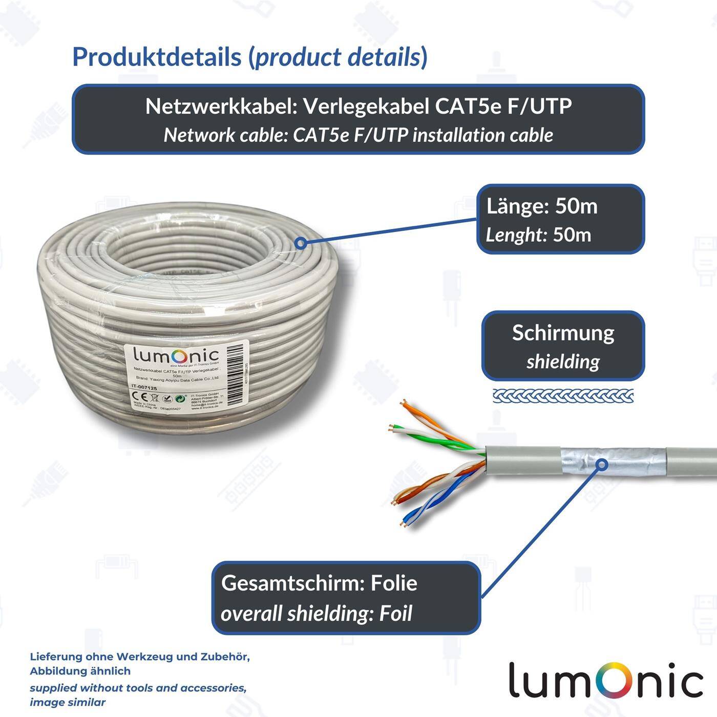 50m Netzwerkkabel Verlegekabel CAT5e F/UTP Ethernet Kabel LAN Kabel CAT.5e