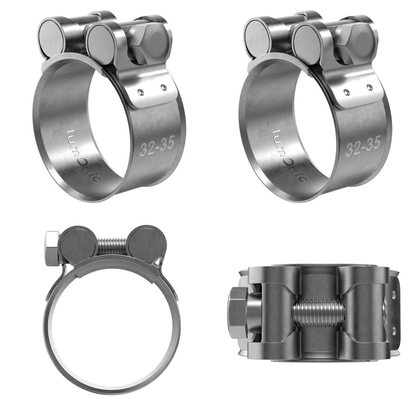 4x Lumonic Gelenkbolzenschelle Edelstahl 32-35mm V2A Auspuffschelle für Bau PKW LKW