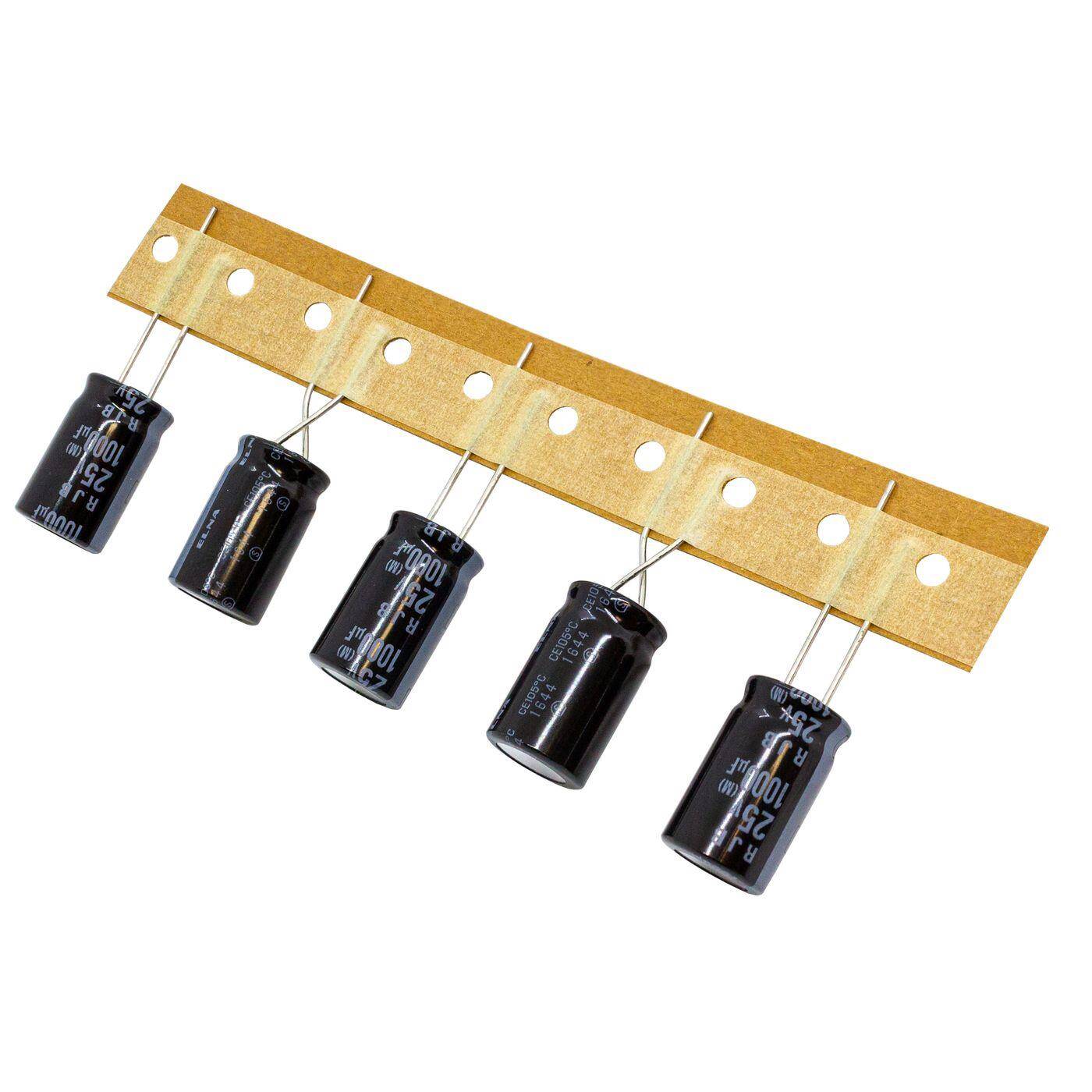 Elko Kondensator Radial 1000µF 25V | Elektrolytkondensator bis zu einer Temperatur von 105°C | 20x12,5mm | 1000uF RJB-25V102MI5WY1-T70 Elna