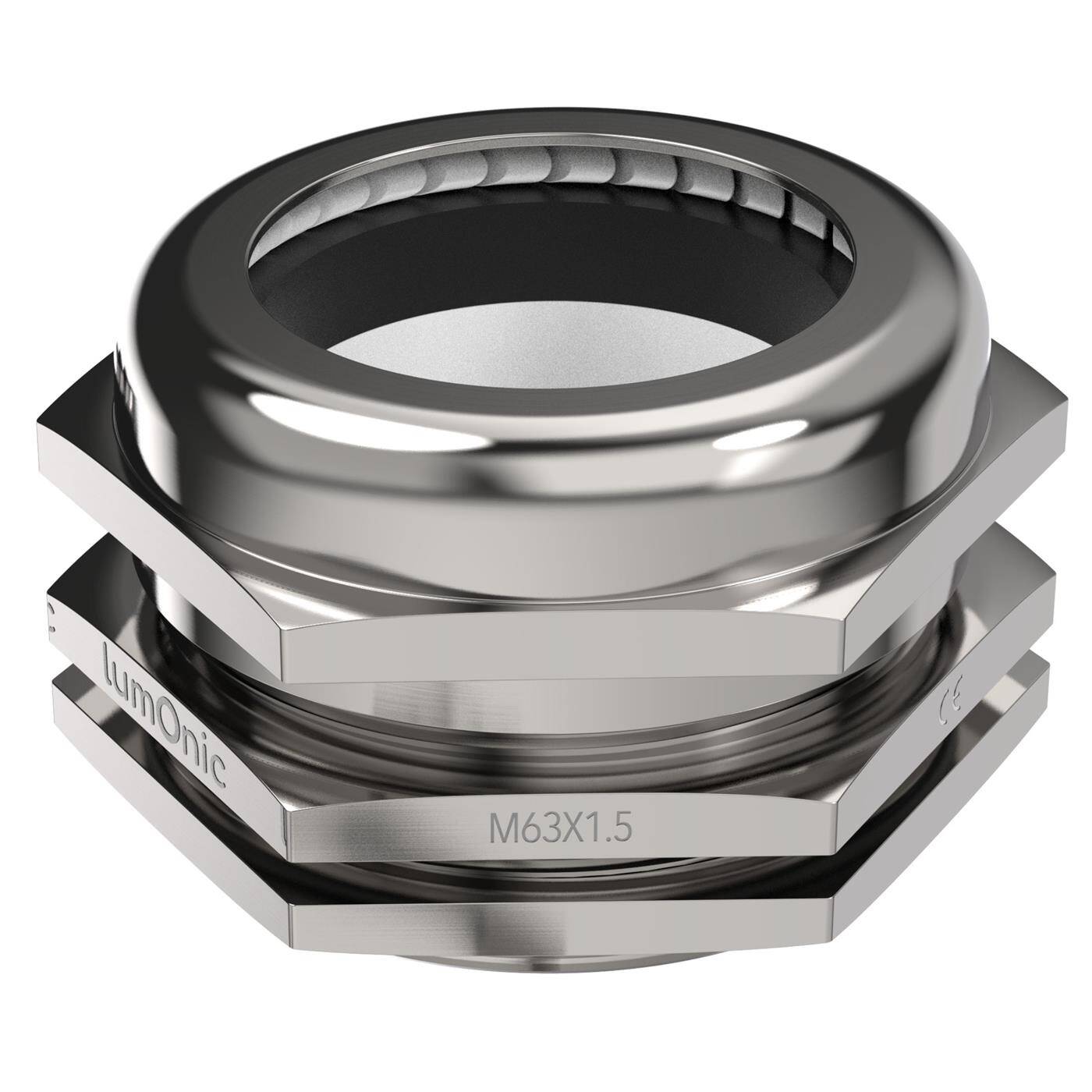 Lumonic Metal cable gland M63 | Clamping range 37-44mm | IP68 | with locknut | Nickel-plated brass, EMC | -40...+100°C | corresponds to PG48