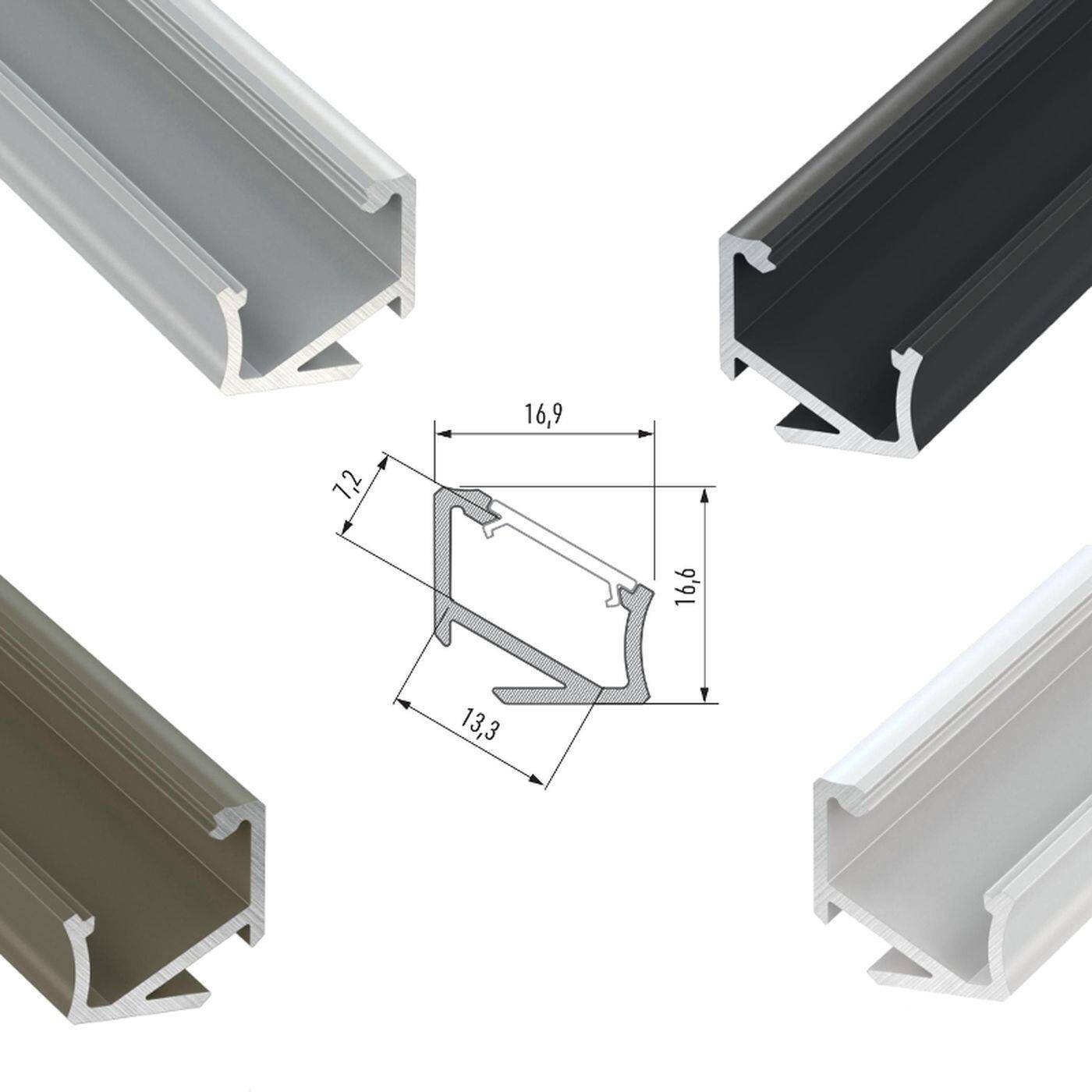 1m LED Profil H Silber 17x17mm Aluminium 30° 60° Eckprofil für 12mm LED Streifen