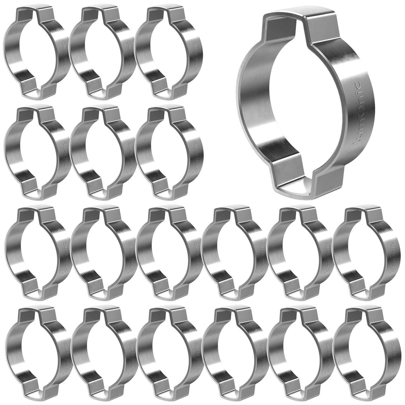 20x 2-Ohr-Schelle 23-27mm V2A Edelstahl Zweiohrschelle Schlauchschelle für Druckluft, Rohrsysteme, Garten, KFZ