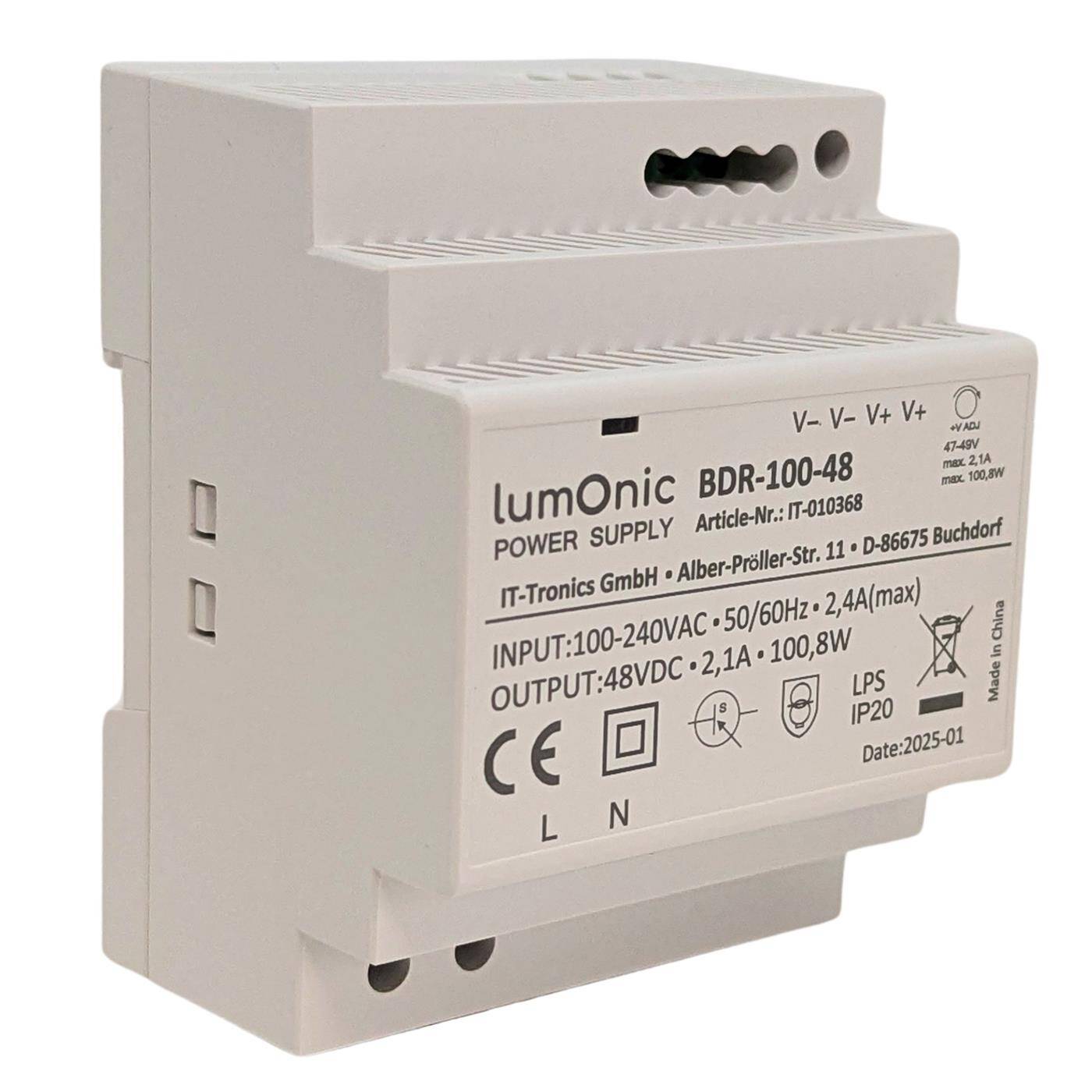 Lumonic I Netzteil Hutschiene BDR-100-48 I 48V / 100,8W I Input 100-240VAC I Überlastschutz & kurzschlussfest I DIN-Rail Schaltnetzteil I Schaltschrank & Verteilerkasten