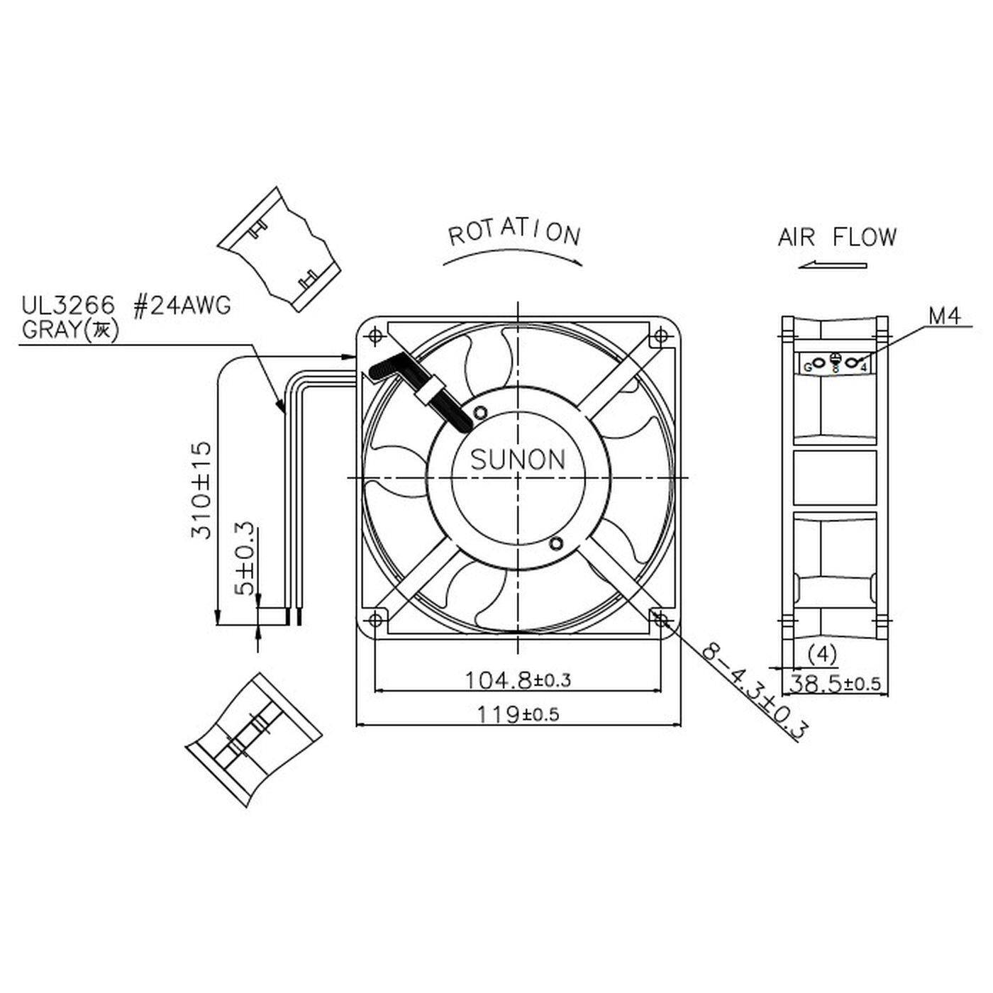 Lüfter 230V AC 9,9W 120x120x38mm 134,2m³/h 2400U/Min 134,2m³/h Sunon DP202A2123MBL-S