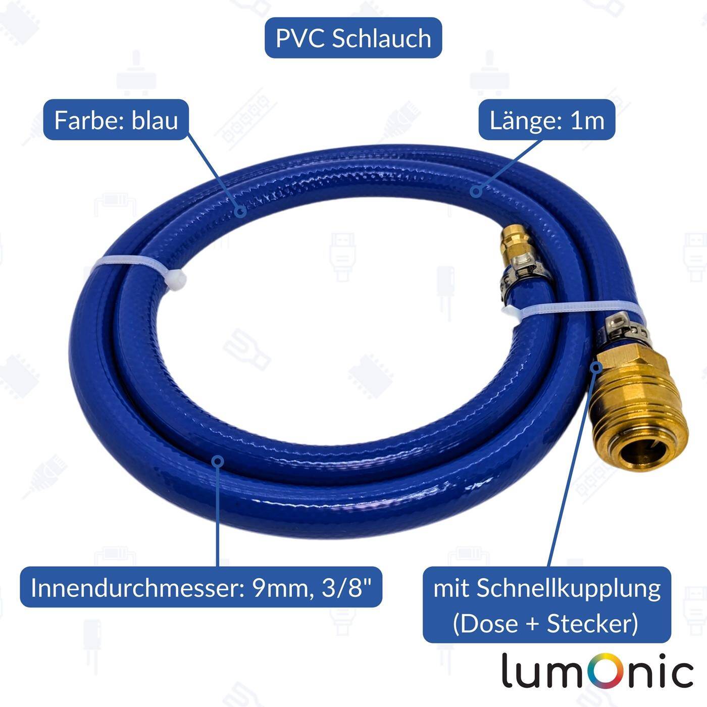 1m Druckluftschlauch mit Schnellkupplung 9mm PVC Druckluftverlängerung Dose & Stecker fertig konfektioniert flexibel, abriebfest und gewebeverstärkt 1m Druckluftschlauch mit Schnellkupplung 9mm PVC Druckluftverlängerung Dose & Stecker fertig konfektioniert flexibel, abriebfest und gewebeverstärkt