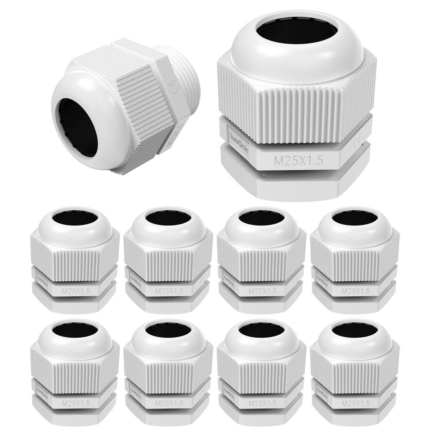 Lumonic 10x Kabelverschraubung M25 PG16 IP67 metrisch d9-17mm I Kabeldurchführung wasserdicht in grau I Verschraubungen, Schlauchdurchführung M25 PG16