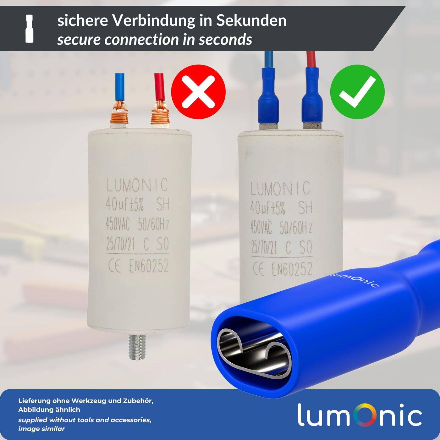 25x Flat receptacle fully insulated 1,5-2,5mm² Plug-in dimension 0,8x4,8mm Blue for flat plug Brass tinned 25x Flat receptacle fully insulated 1,5-2,5mm² Plug-in dimension 0,8x4,8mm Blue for flat plug Brass tinned