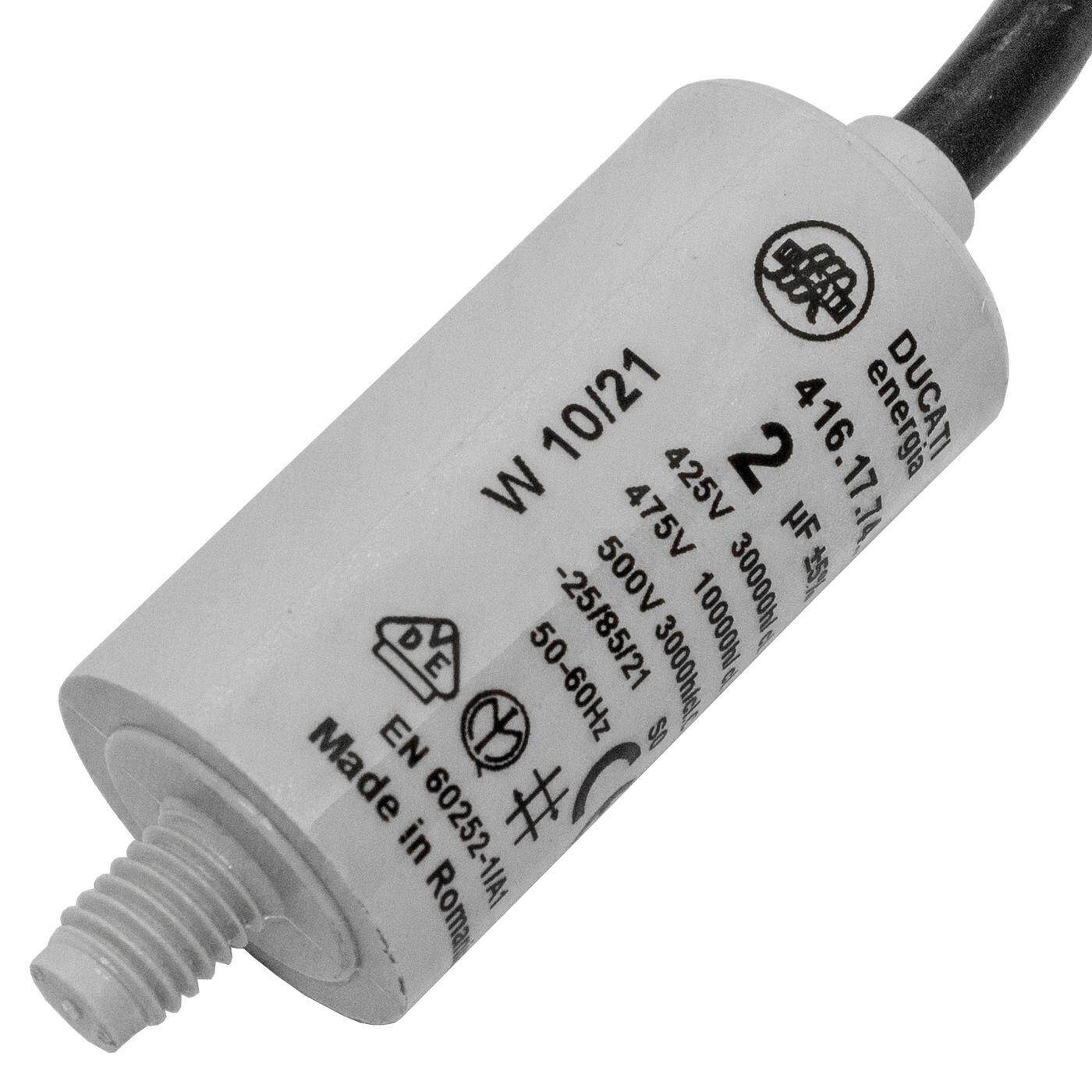 Anlaufkondensator Motorkondensator 2µF 475V 25x49mm Kabel 35cm Ducati 416.17.74 B 2uF