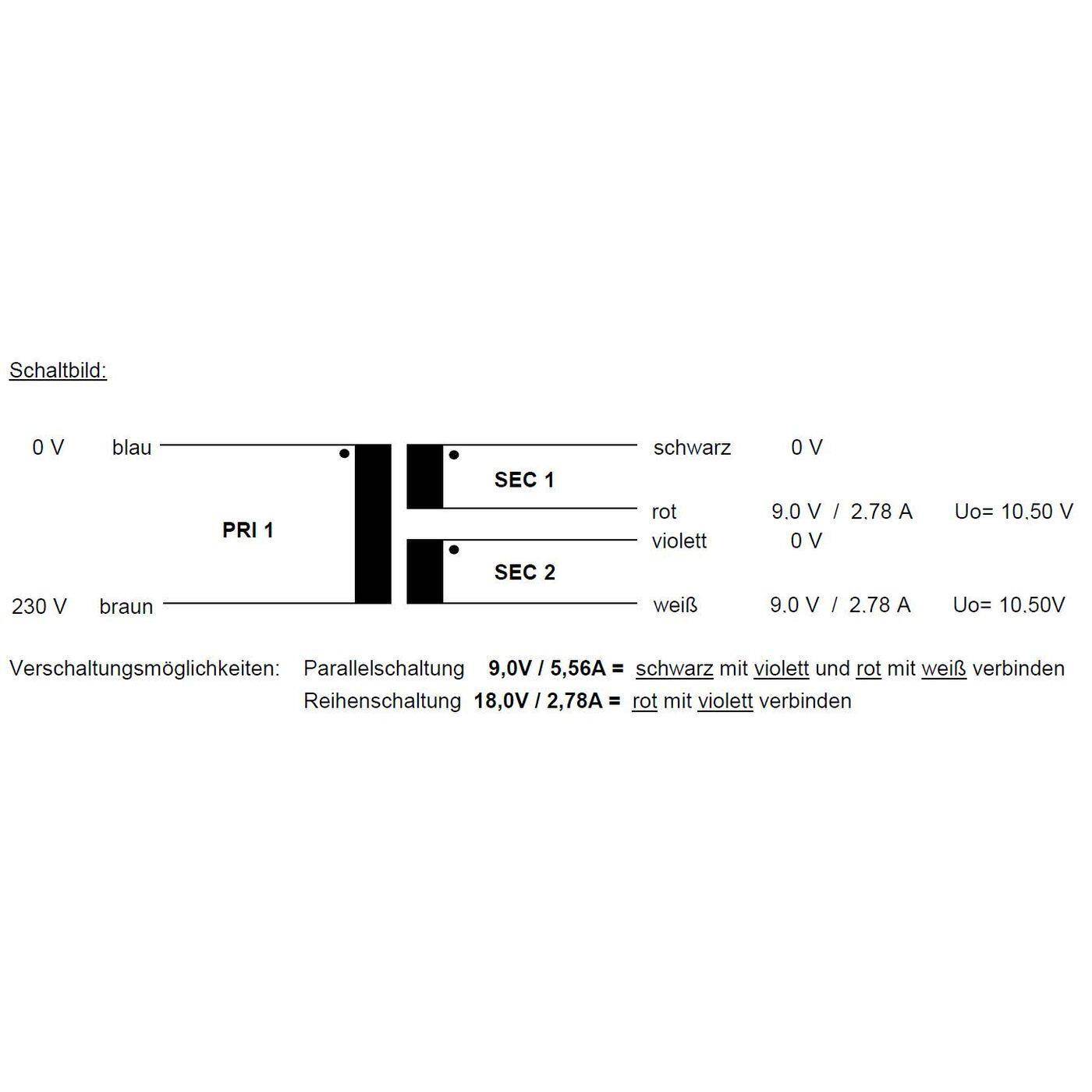 Lumonic Ringkerntrafo Transformator 50VA 2x9V für Audio, Industrie, Halogen und Schienensysteme - 230V Eingangsspannung - 18V Sekundärspannung - Modell RSO-826019
