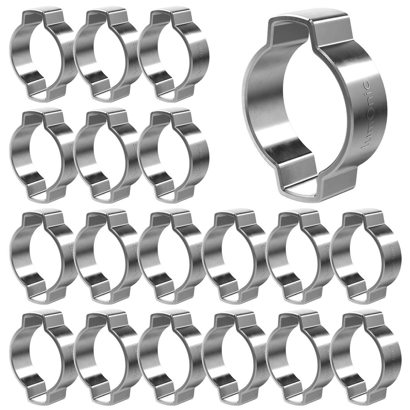 Lumonic I 20x 2-ear clip 15-18mm I V2A Stainless steel I Two-ear clamp I Hose clamp I for Compressed air, Pipe systems, Garden, CAR