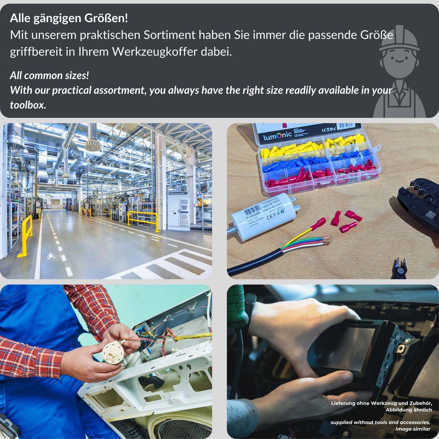 Lumonic I 150-piece flat connector set I Flat plug I 0,5-6,0mm² I 6,3x0,8mm I Motor vehicle, hobby