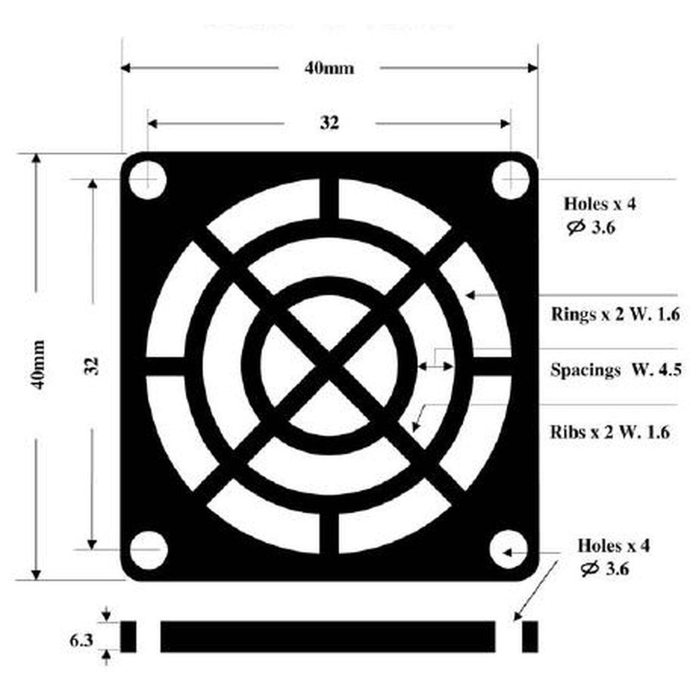 Fan grille + Dust filter 40x40mm 45ppi 3-part spin-on filter