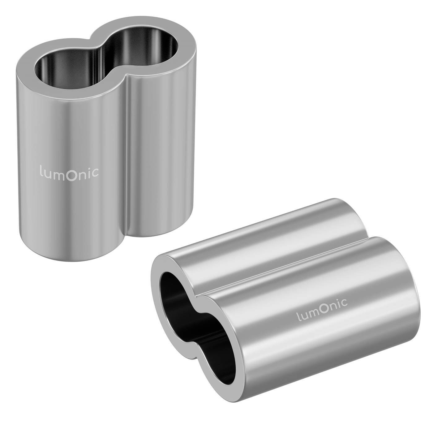 Lumonic Pressklemme für Ø5mm Drahtseil | Aluminium | Doppelhülse | Seilklemme, Würgeklemme für Drahtseil, Seil | Drahtseilklemme für Rankhilfe, Wäscheleine, Lampen, Sichtschutz, Sonnensegel, Zaun, Pflanzenhalterung