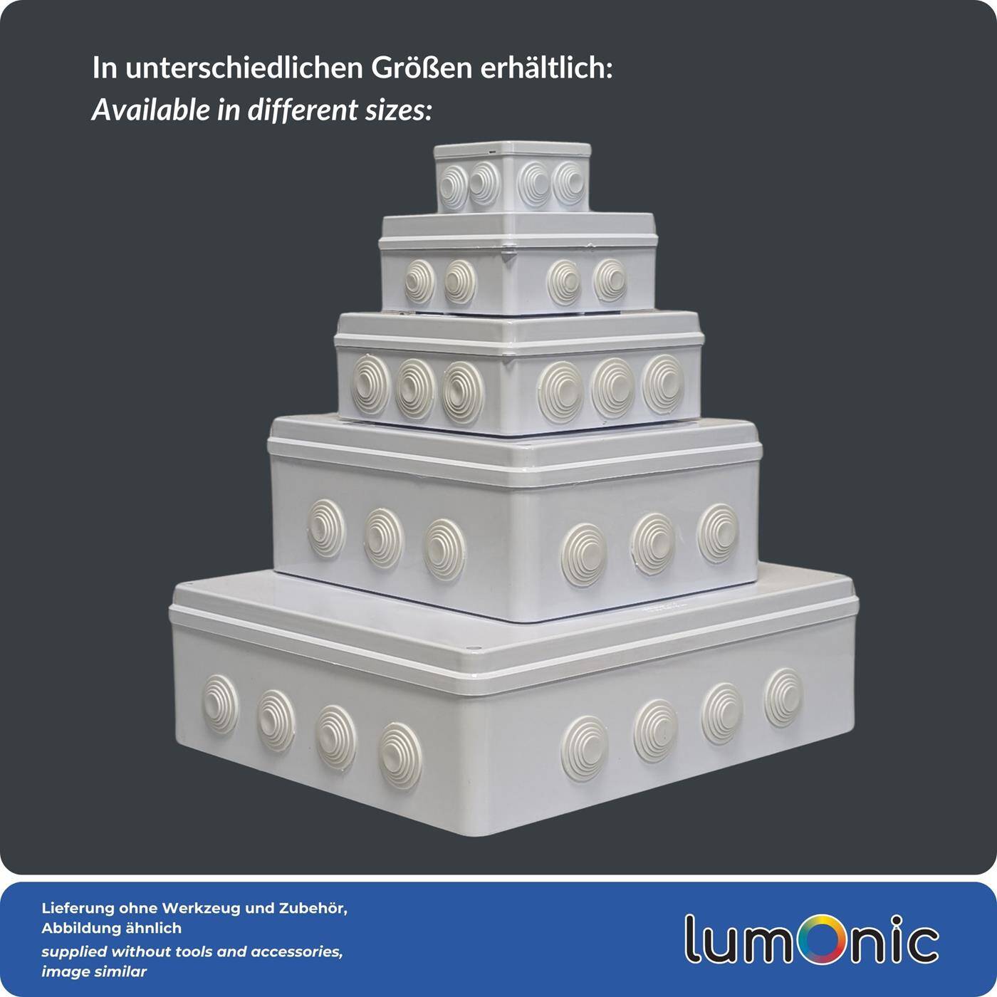 Lumonic Verteilerdose weiß 300x250x120mm mit 12 Öffnungen I Abzweigdose Aufputz - IP65 I Verbindungsdose, Klemmdose, Abzweigkasten für Innen & Außen
