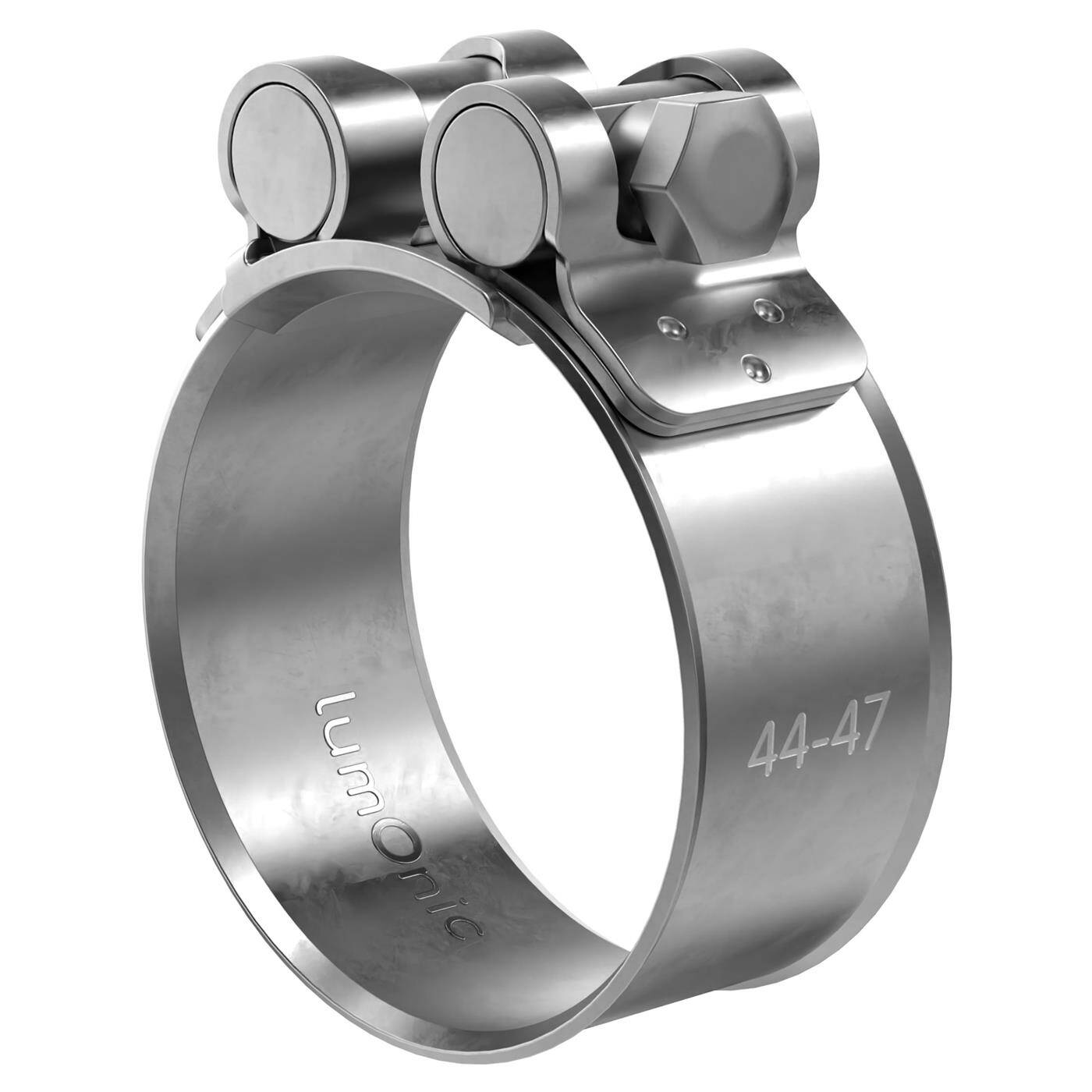 1x Lumonic Hinge pin clamp Stainless steel 44-47mm V2A Exhaust clamp for construction cars trucks