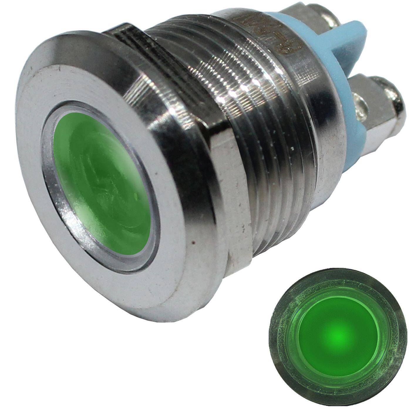 Edelstahl Kontrollleuchte V2A Signalleuchte Ø22mm LED Grün IP67 Schraubanschluss Ø25x28mm -25...+70°C