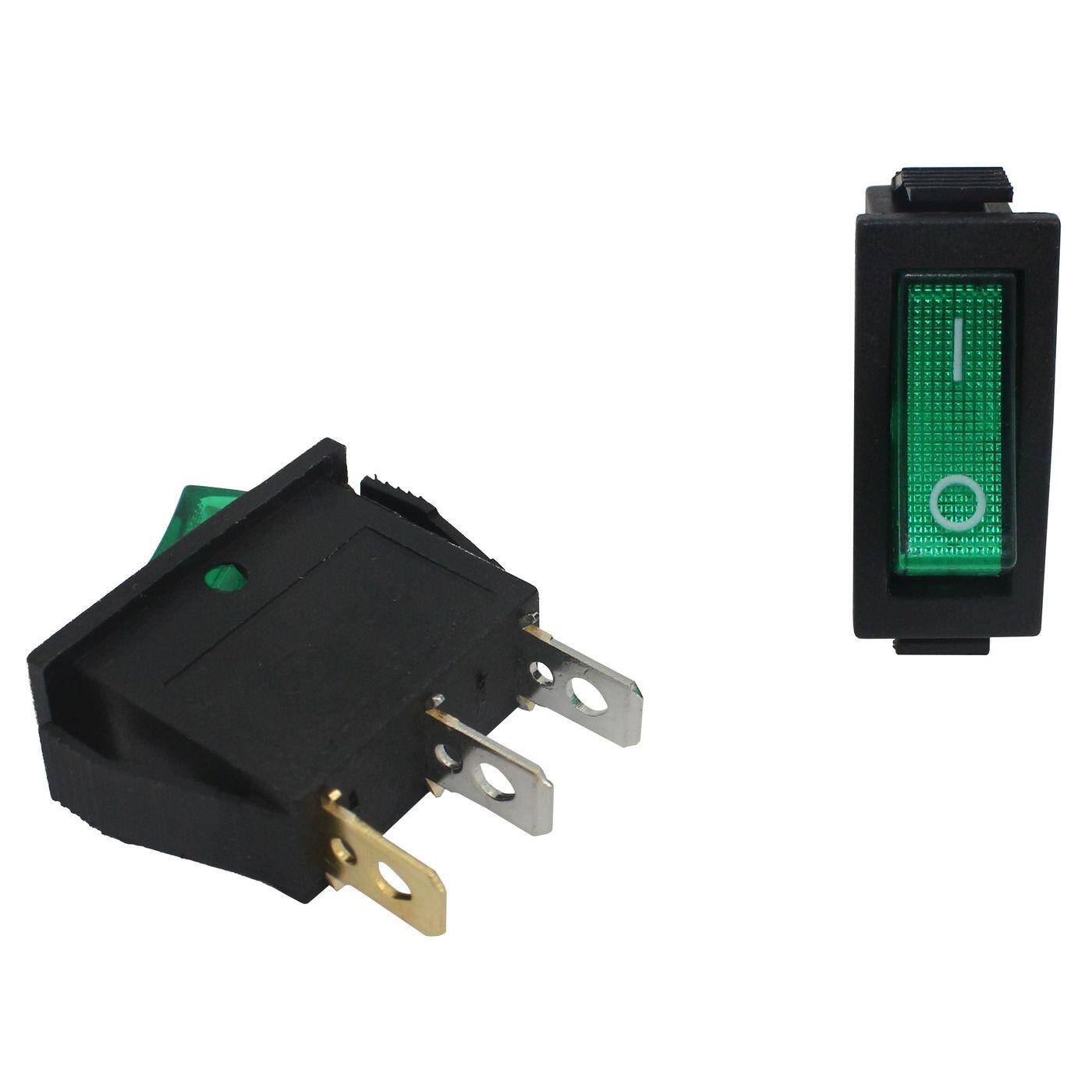 5x Off switch 1pole 12V 20A I-0 31x14mm Green Rocker switch