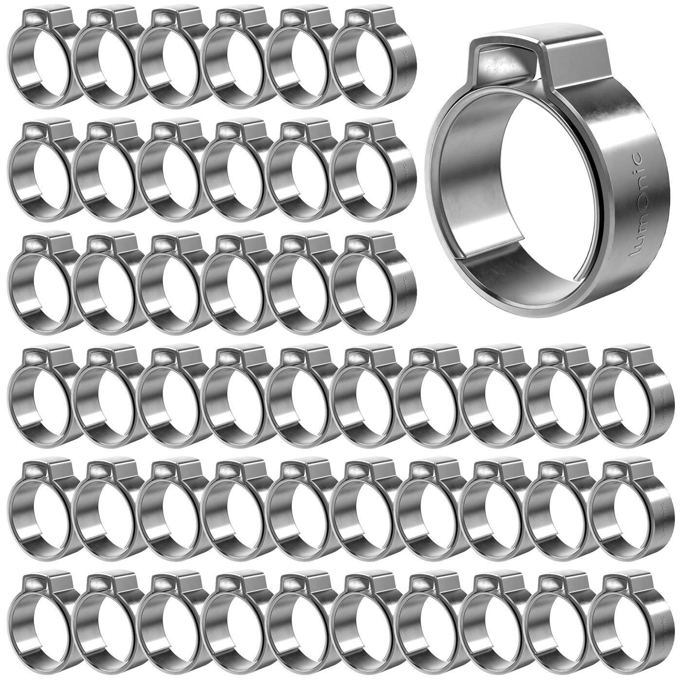 Lumonic I 50x 1-ear clip 13,7-16,2mm I V2A Stainless steel I Single ear clip I Hose clamp I for Compressed air, Pipe systems, Garden, CAR