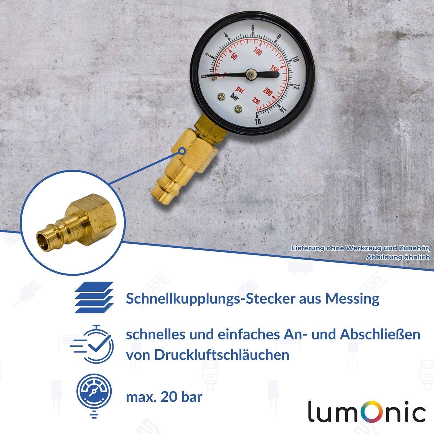 Kupplungsstecker mit Innengewinde 3/8" aus Messing Druckluftkupplung-Stecker Schnellkupplung für Werkstätten, Betriebe und Heimwerker
