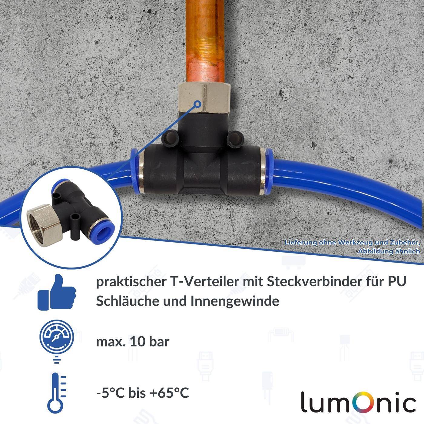 PU hose T-connector fitting with female thread 6mm*3/8inch T-piece Push-in Pneumatic plug connector T-distributor Compressed air PU hose T-connector fitting with female thread 6mm*3/8inch T-piece Push-in Pneumatic plug connector T-distributor Compressed air