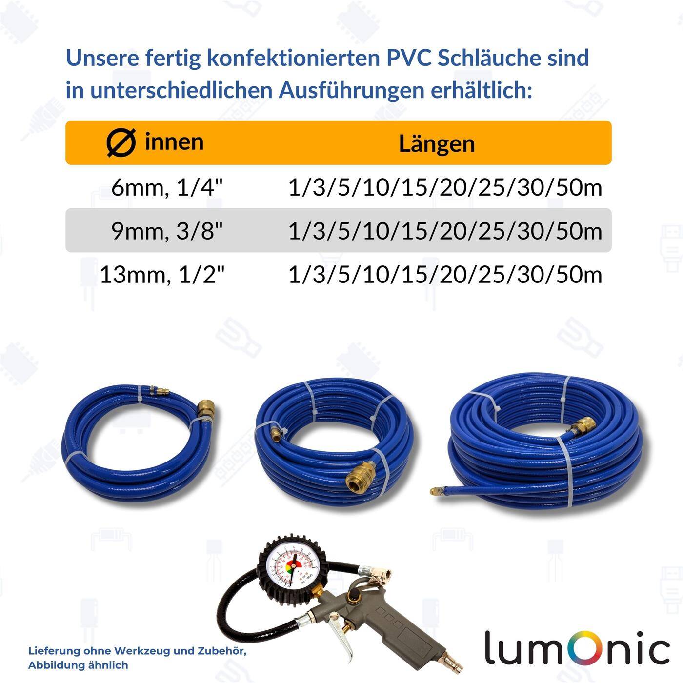 5m Compressed air hose with quick coupling 13mm PVC Compressed air extension Can ready-made Flexible, abrasion-resistant and fabric-reinforced