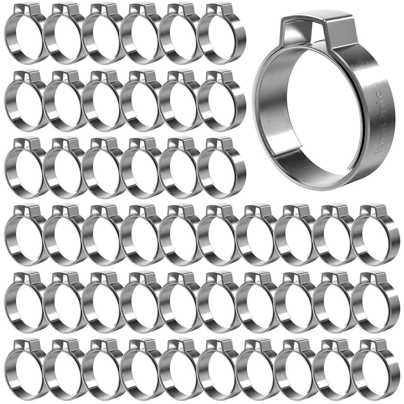 Lumonic I 50x 1-ear clip 19,4-22,6mm I V2A Stainless steel I Single ear clip I Hose clamp I for Compressed air, Pipe systems, Garden, CAR