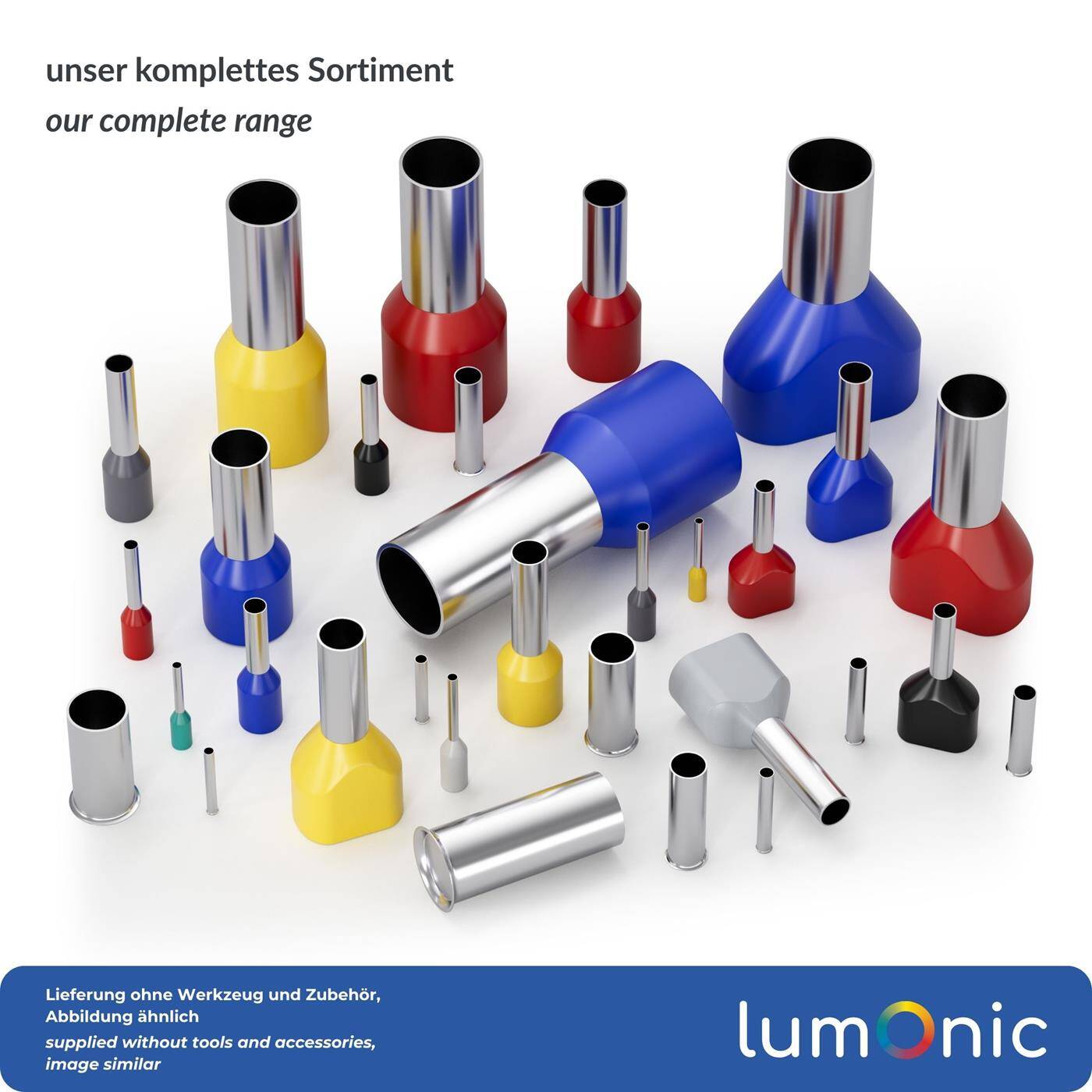 Lumonic 100 x 6mm² Aderendhülsen isoliert gelb I Die Länge beträgt 12mm, der Durchmesser des Kunstoffkragen 6,3mm I Verzinnt zum Schutz gegen Korrosion